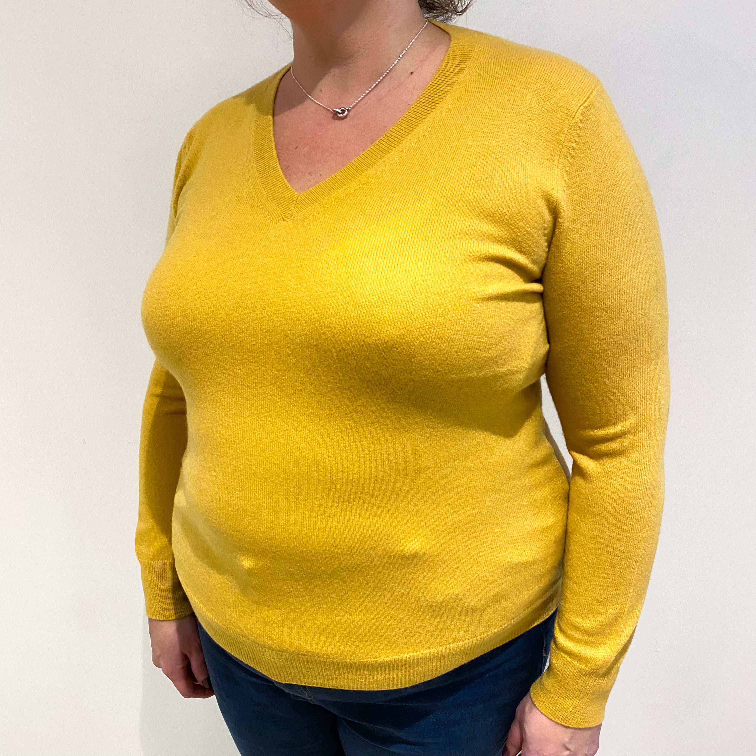 Sunflower Yellow Cashmere V Neck Jumper Extra Large