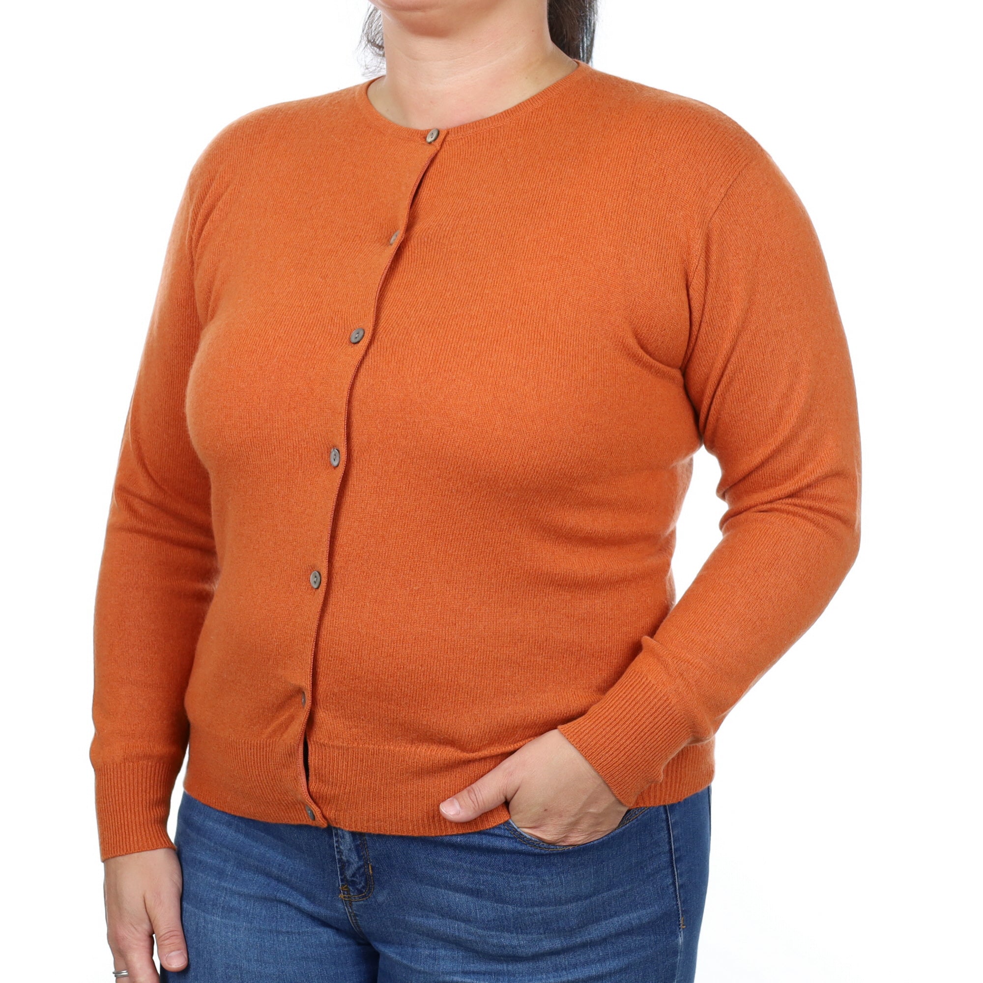 Pumpkin Orange Cashmere Crew Neck Cardigan Large