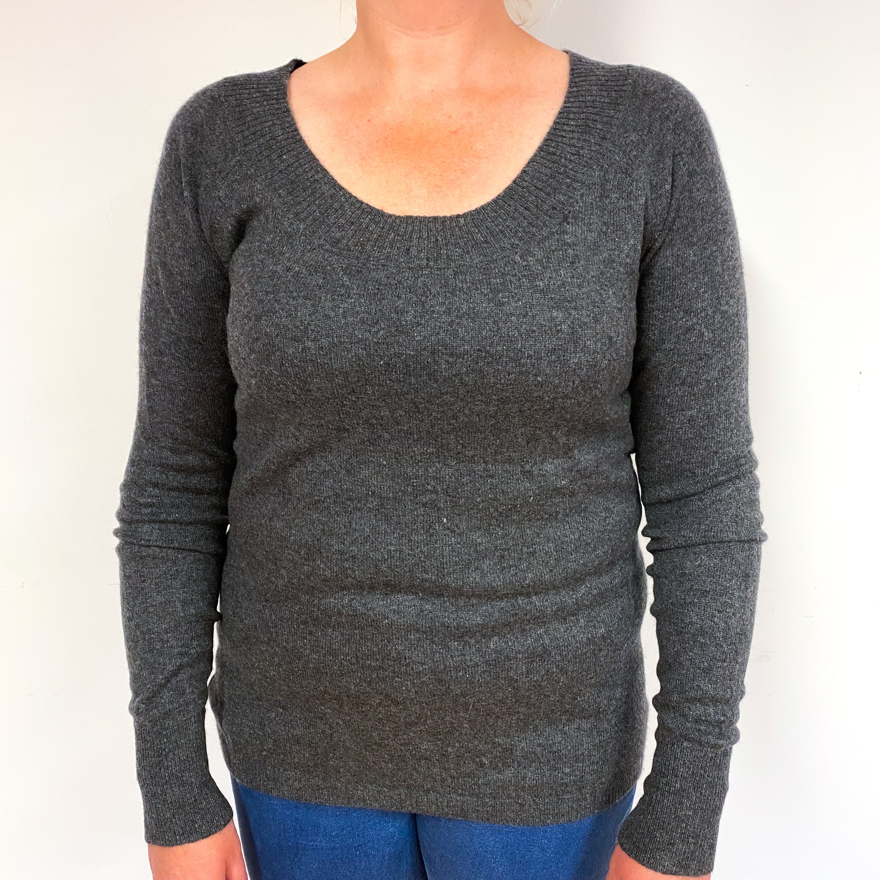 Slate Grey Cashmere Scoop Neck Jumper Large