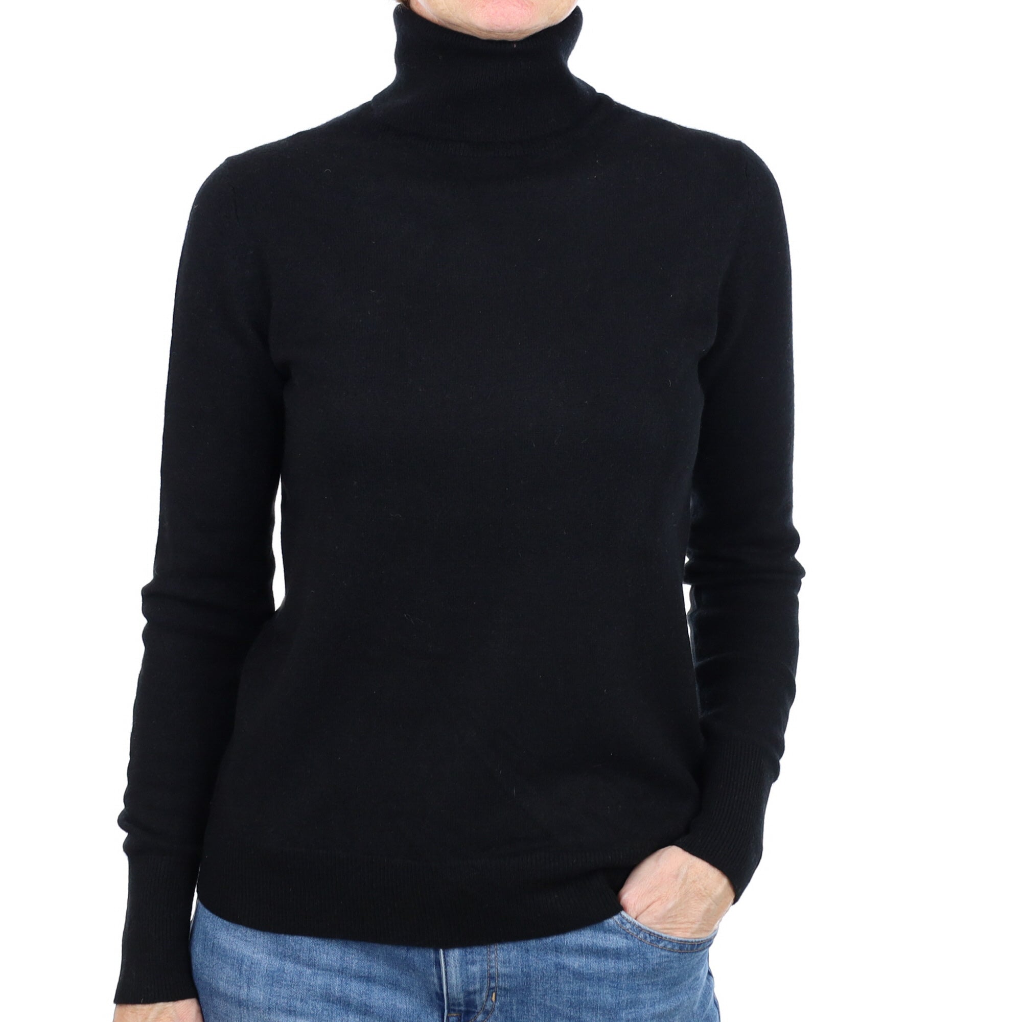 Black Cashmere Polo Neck Jumper Small
