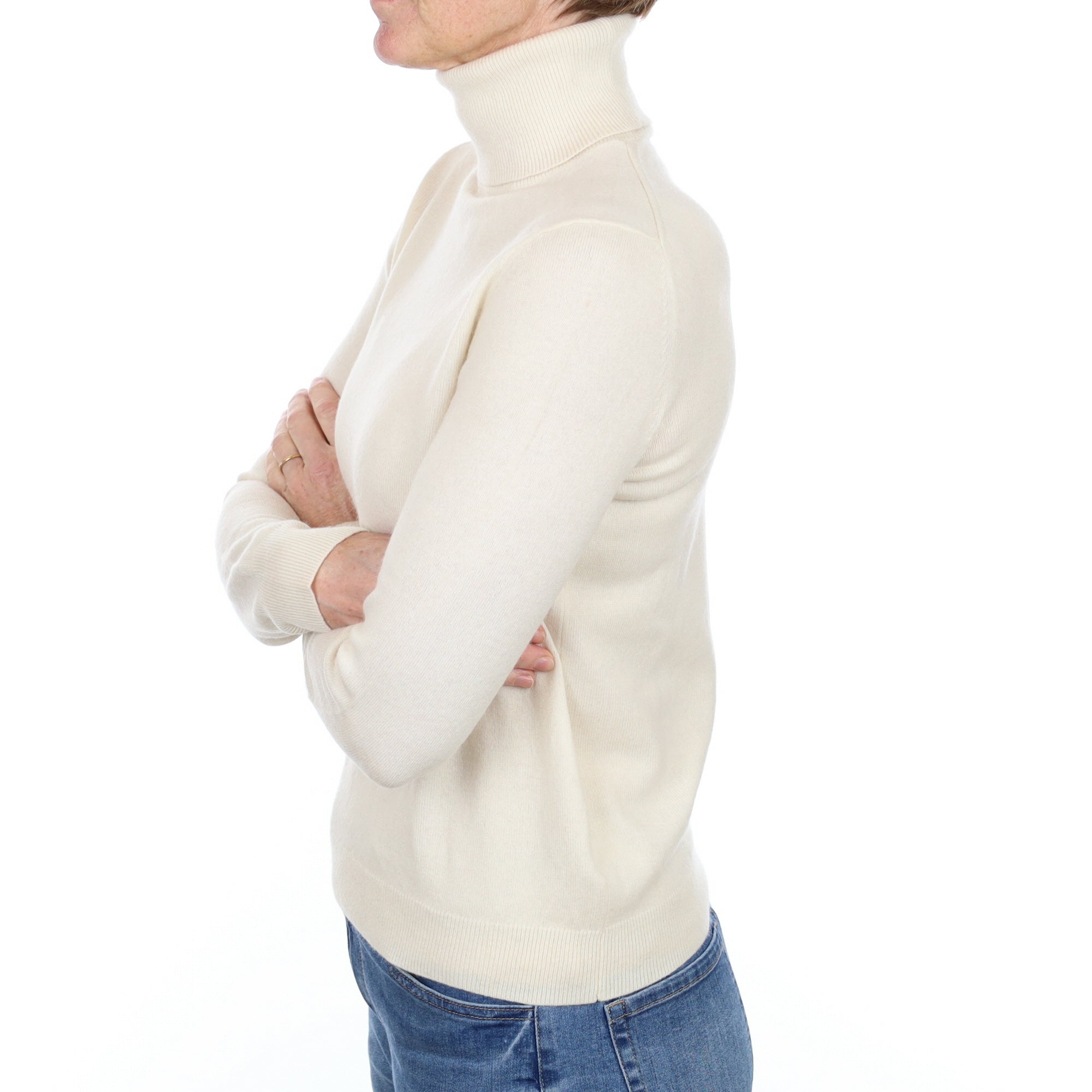 Vanilla Cream Cashmere Polo Neck Jumper Small