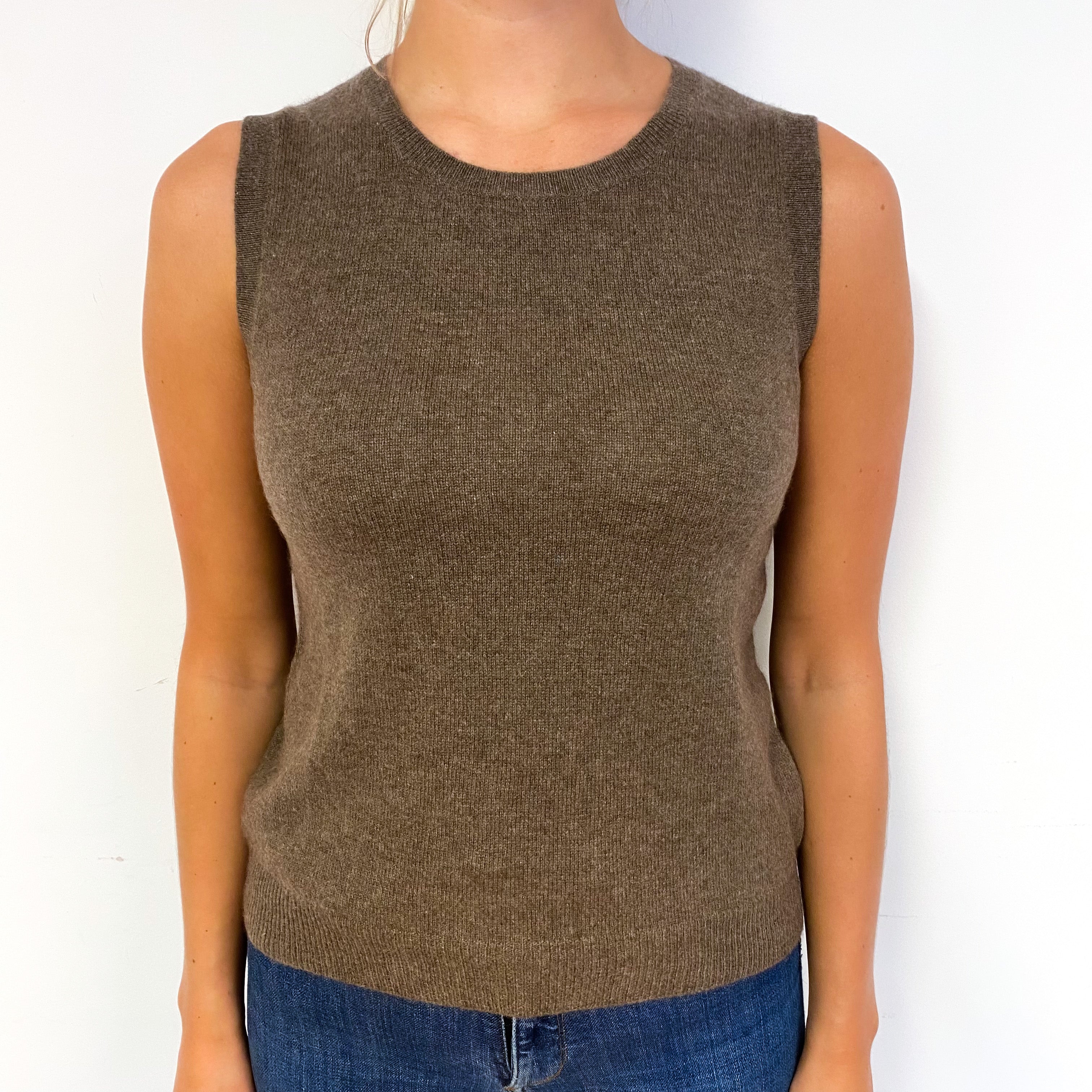 Mushroom Brown Cashmere Crew Neck Tank Top Small