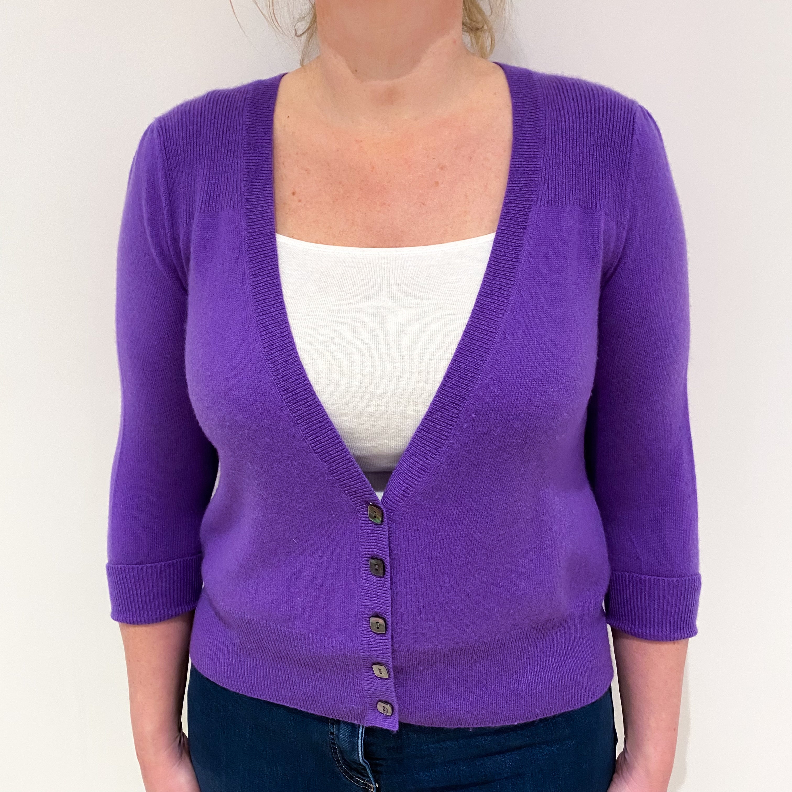Pansy Purple Cashmere Cropped V Neck Cardigan Large