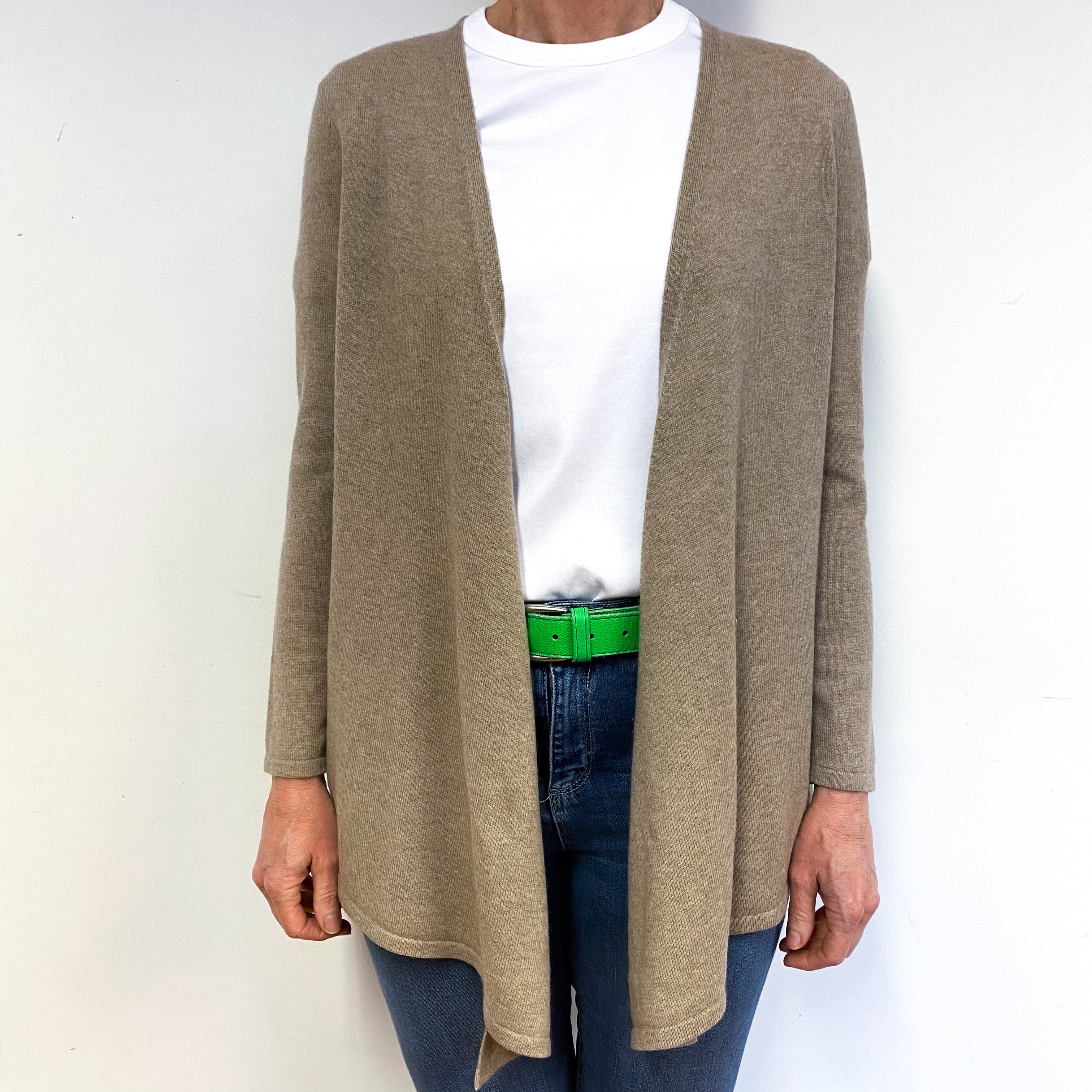 Taupe Brown Cashmere Edge to Edge Cardigan Medium