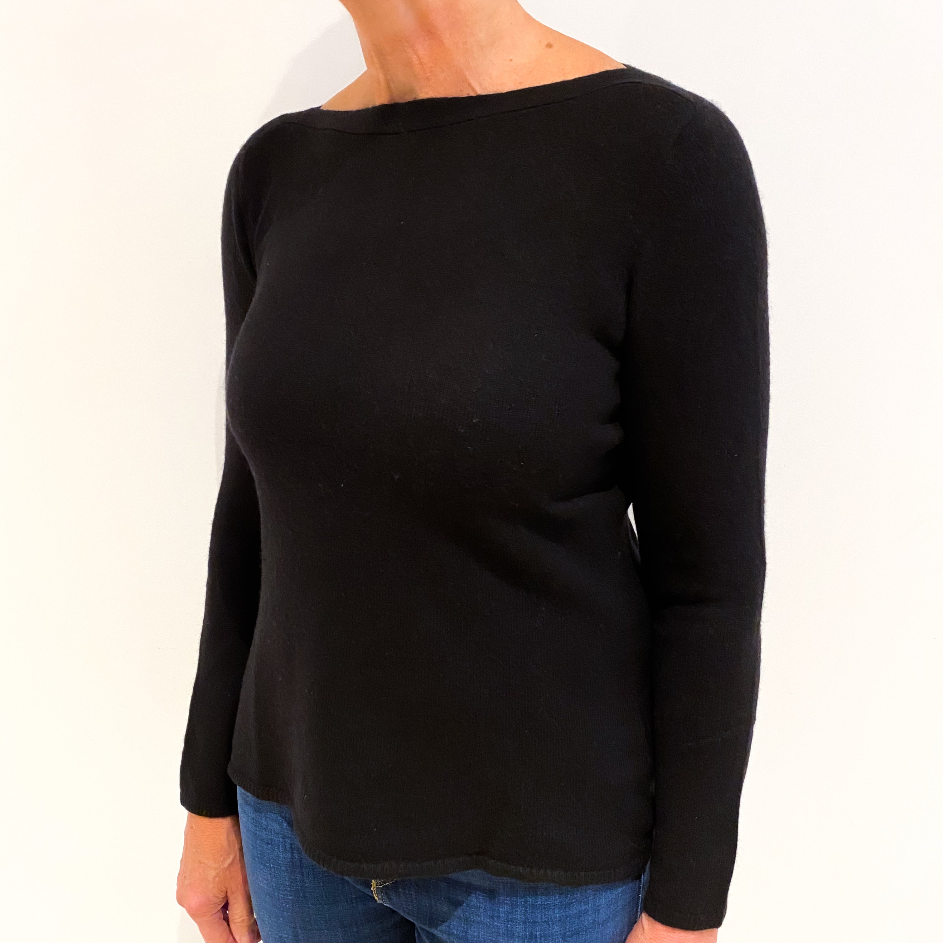 Black Cashmere Boat Neck Jumper Medium