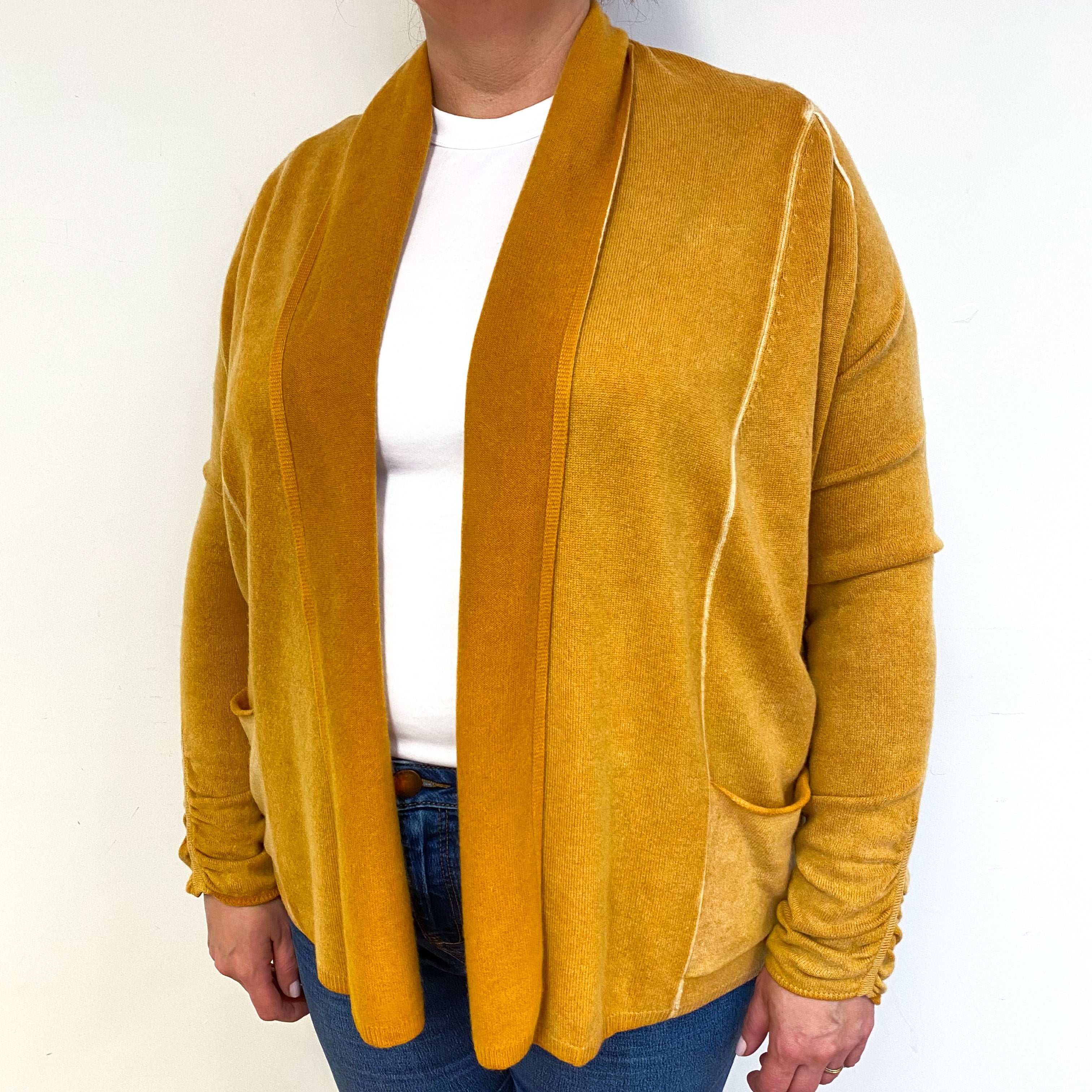 Mustard Yellow Girl Motif Cashmere Edge to Edge Cardigan Extra Large