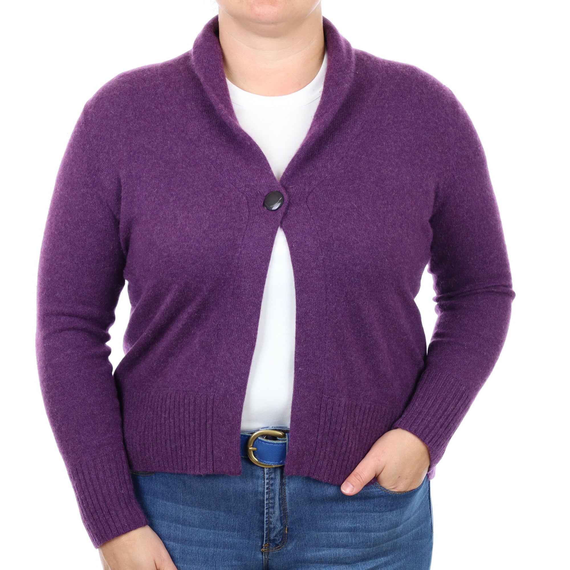 Blueberry Purple Cashmere Shawl Collar Cardigan Large