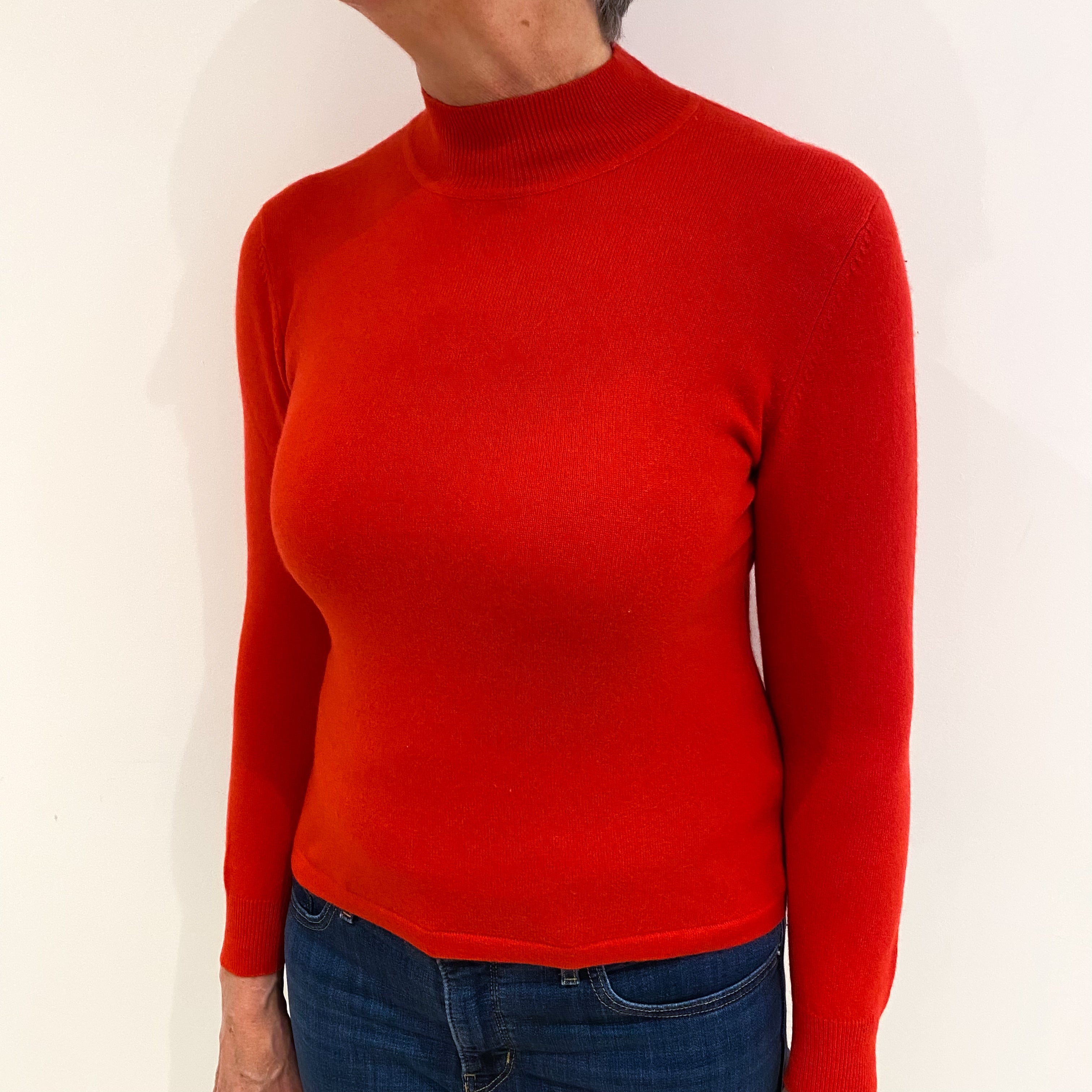 Vermillion Red Cashmere Turtle Neck Jumper Medium
