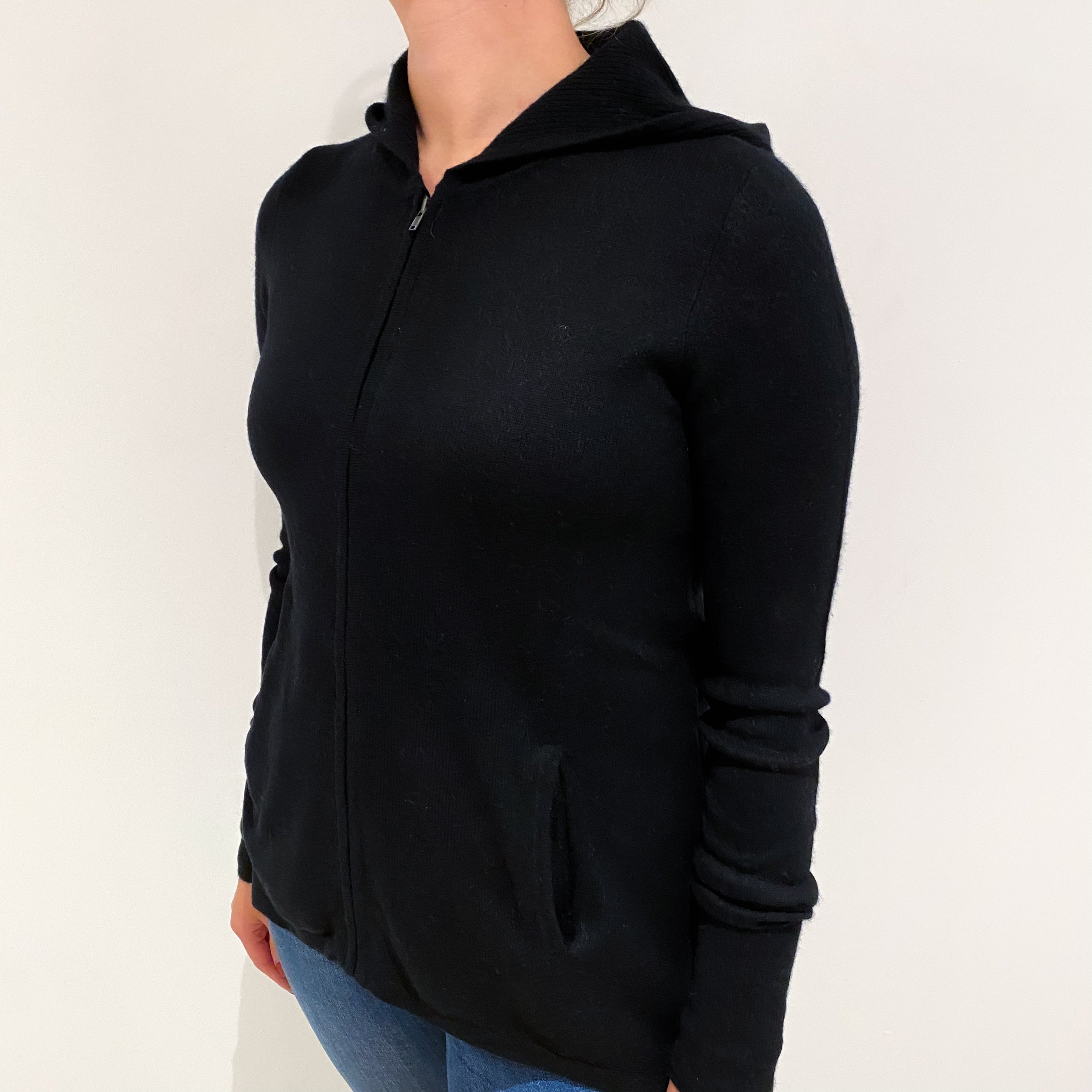 Black Cashmere Zip Up Hoodie Small