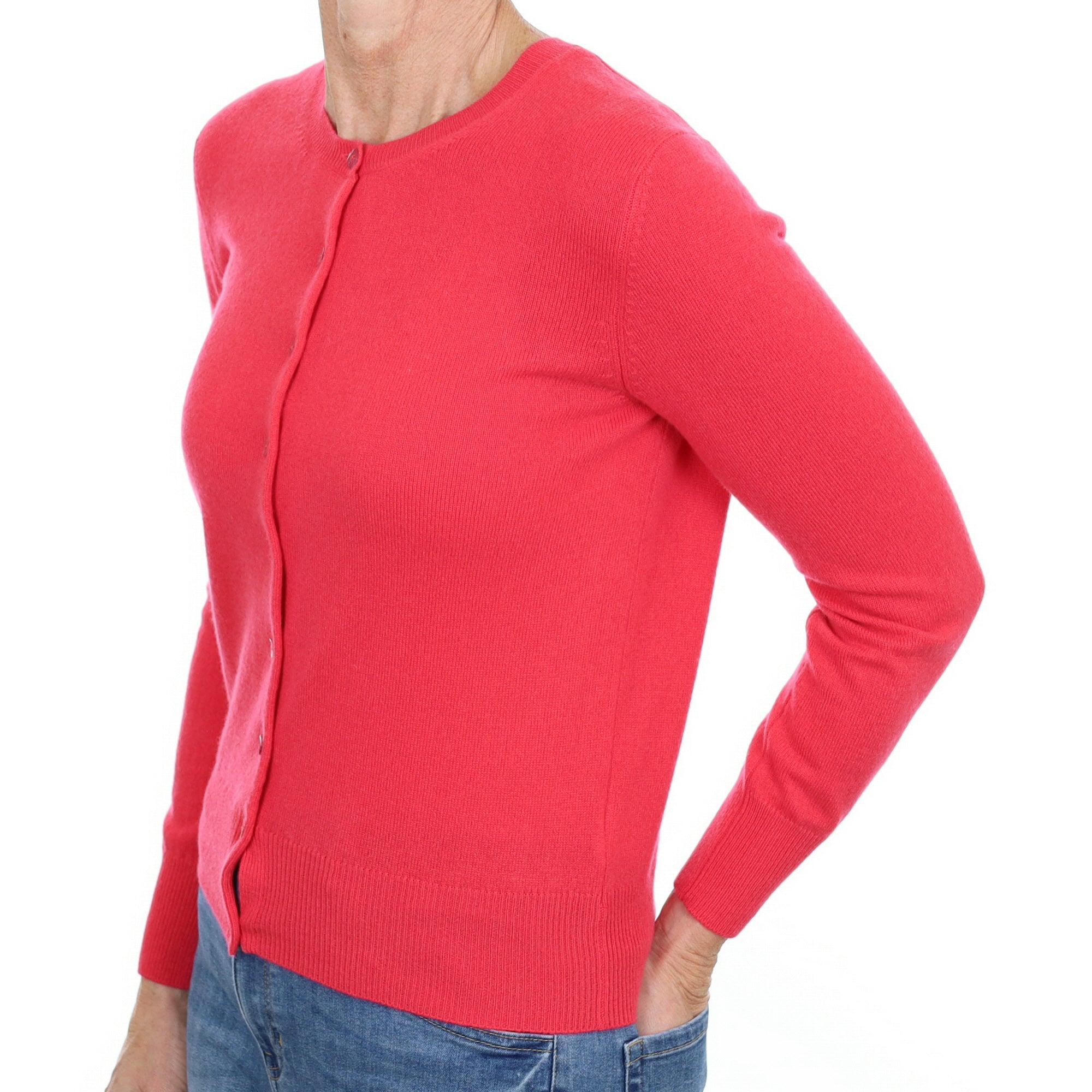 New Cranberry Pink Cashmere Crew Neck Cardigan Small