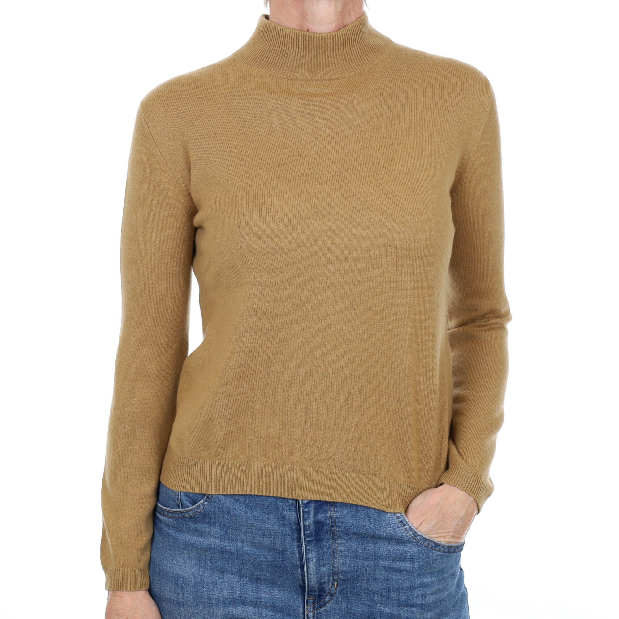 Camel Brown Cashmere Turtle Neck Jumper Small