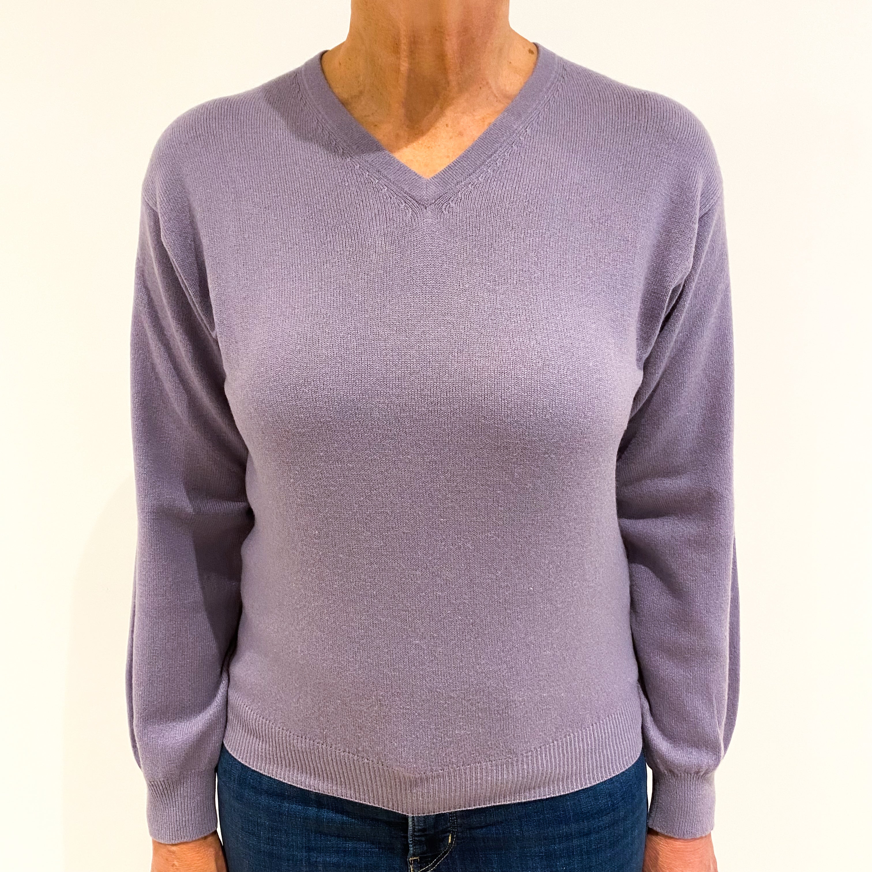 Dusky Purple Cashmere V-Neck Jumper Medium