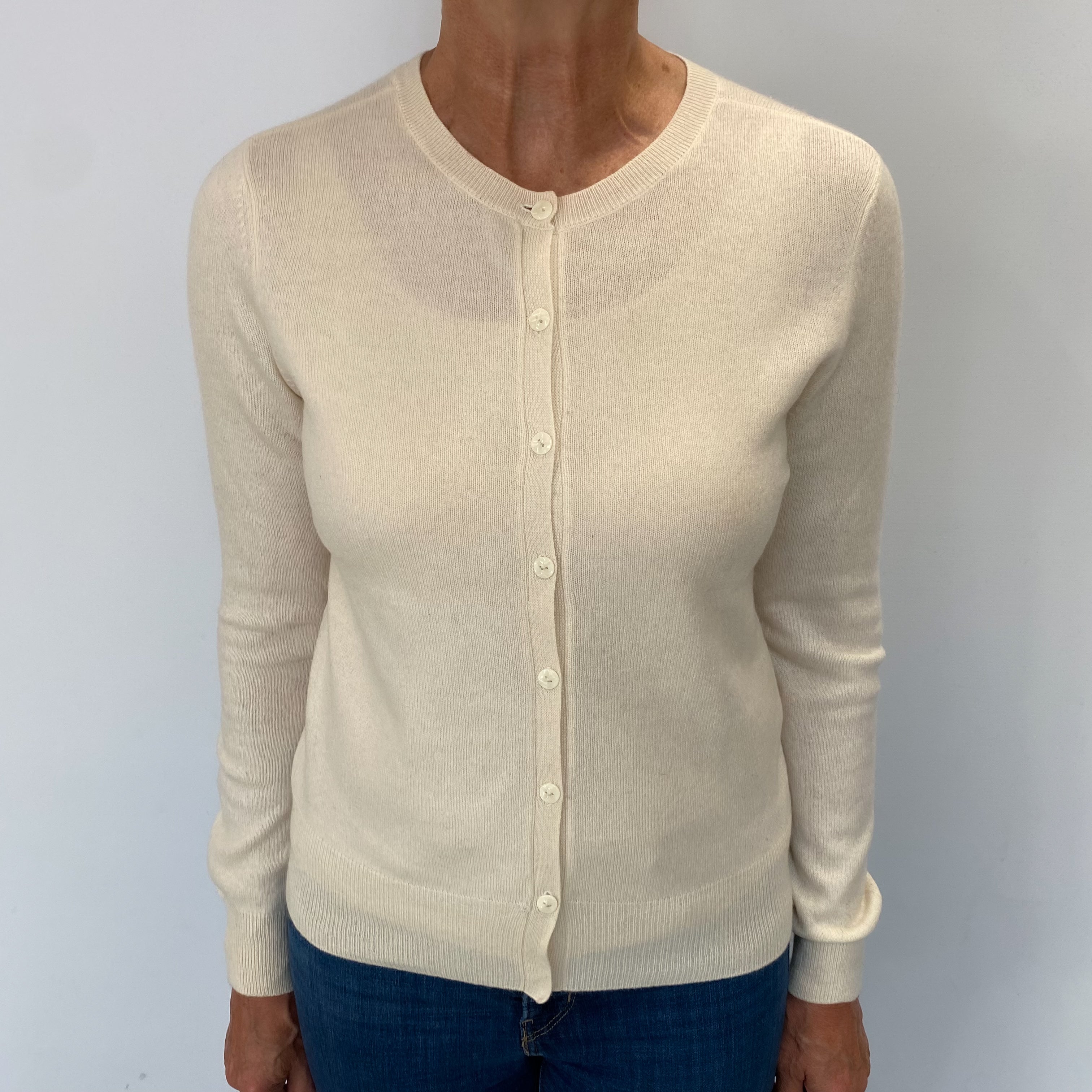 Cream Cashmere Crew Neck Cardigan Medium