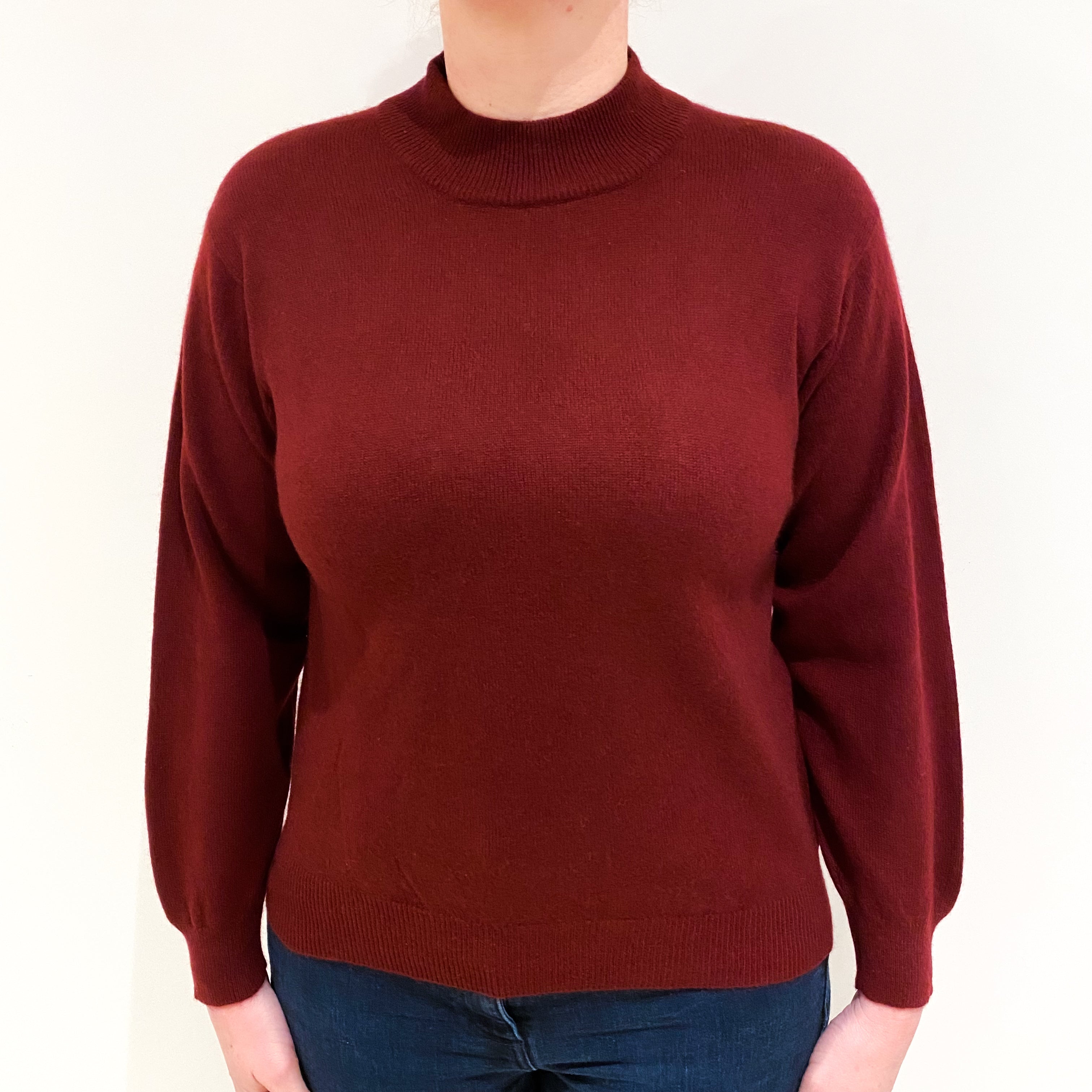 Burgundy Red Cashmere Turtle Neck Jumper Large