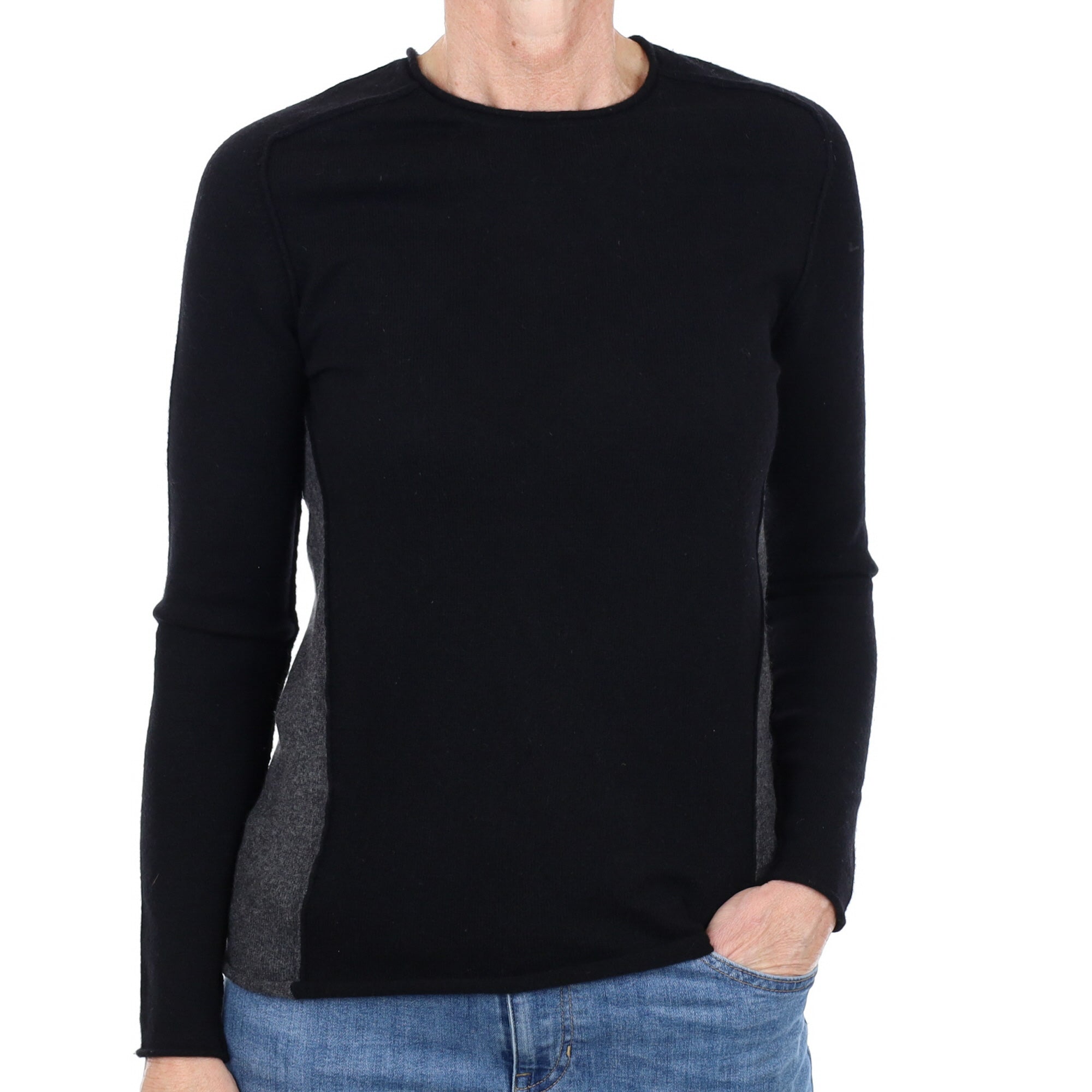 Black and Grey Cashmere Crew Neck Jumper Small