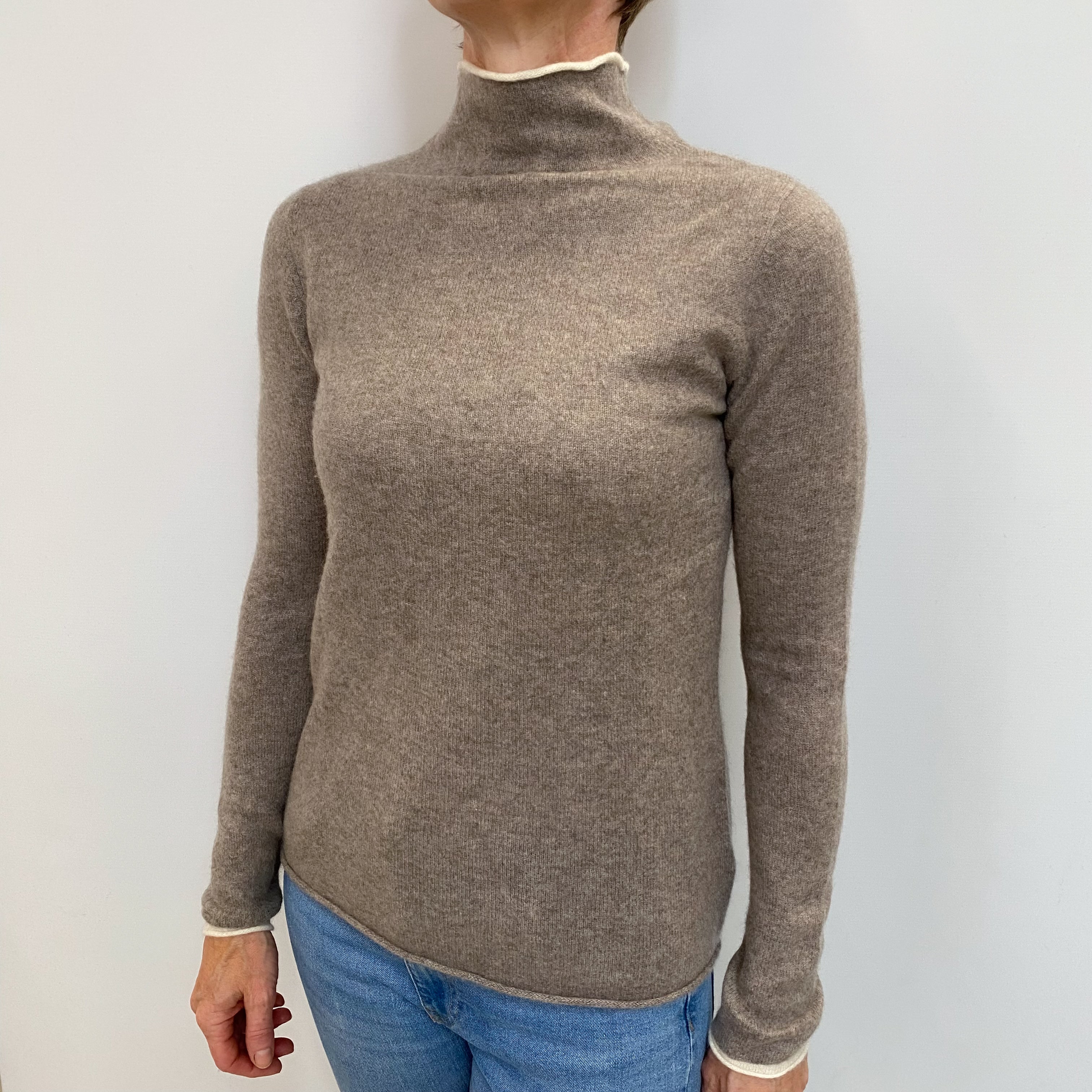 Mink Brown Cashmere Polo Neck Jumper Small