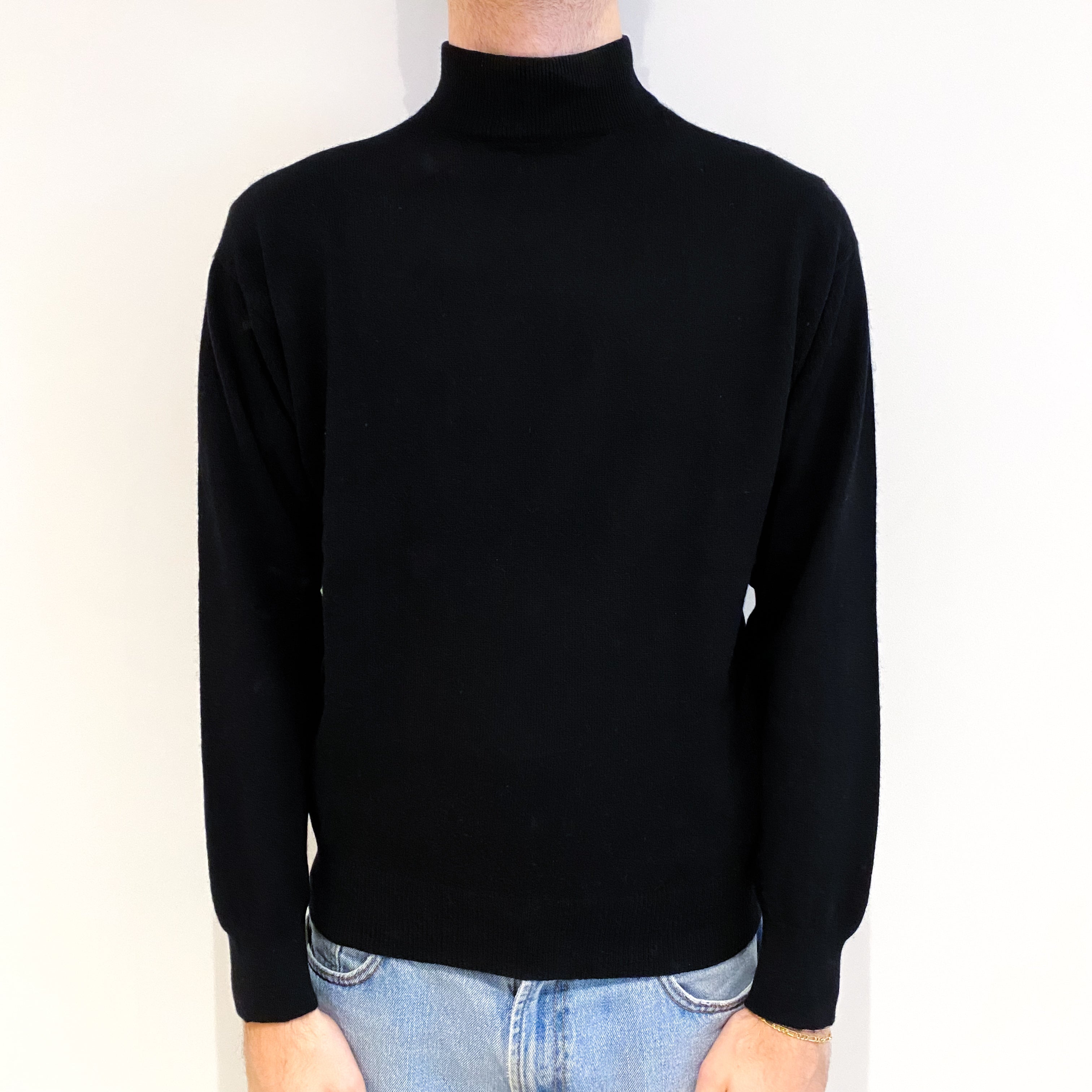 Men's Black Cashmere Turtle Neck Jumper Medium