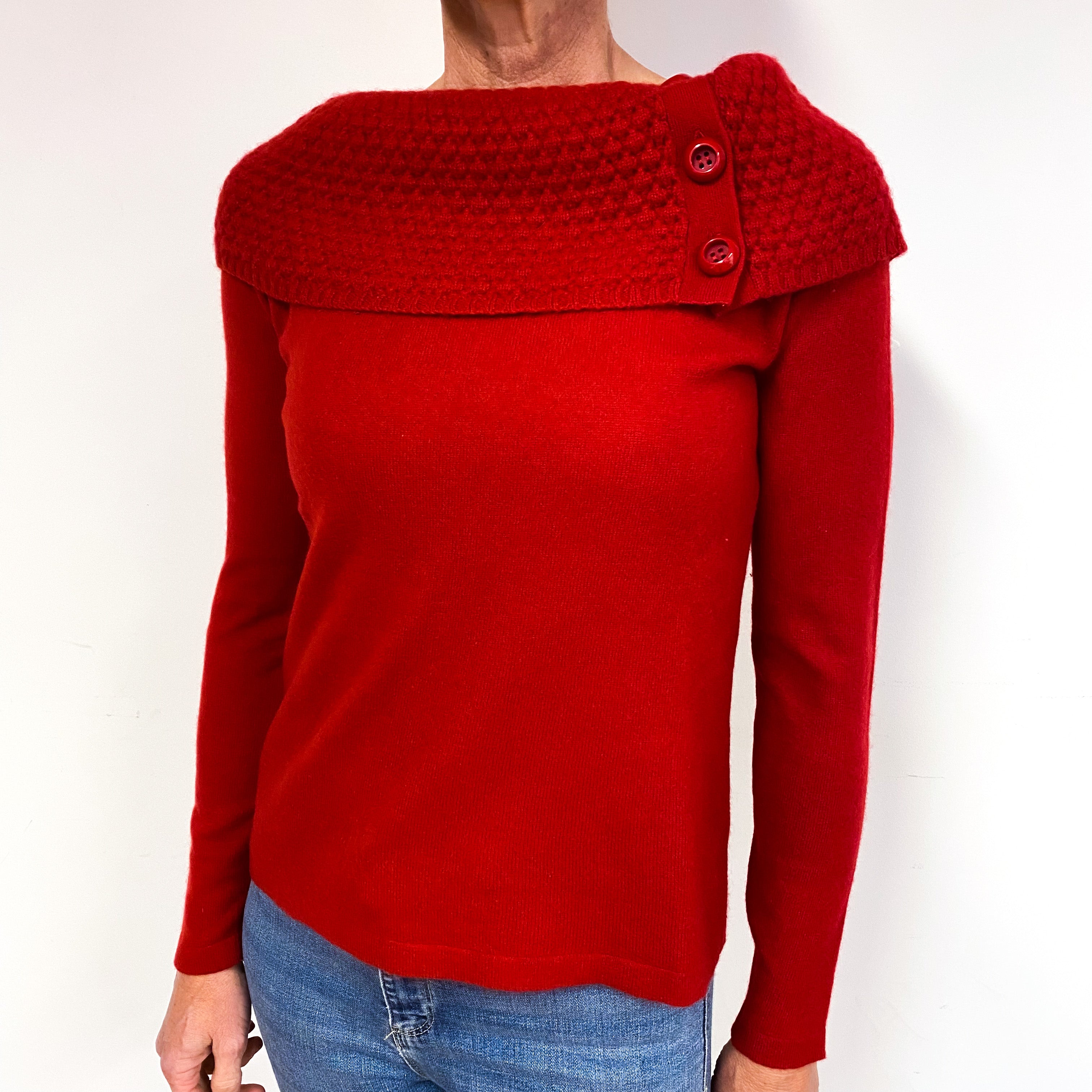 Post Box Red Cashmere Off Shoulder Jumper Medium
