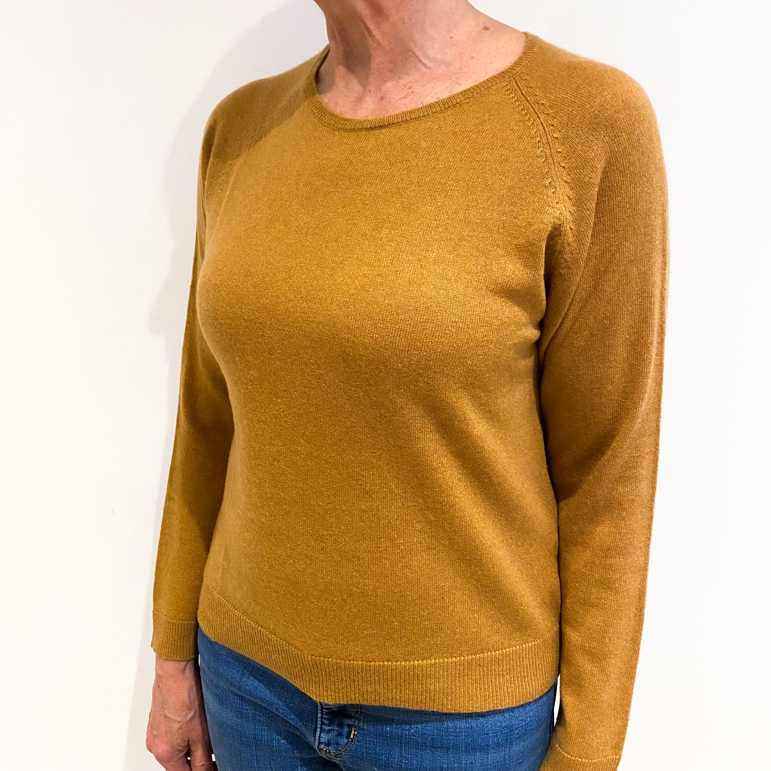 Mustard Brown Cashmere Crew Neck Jumper Medium