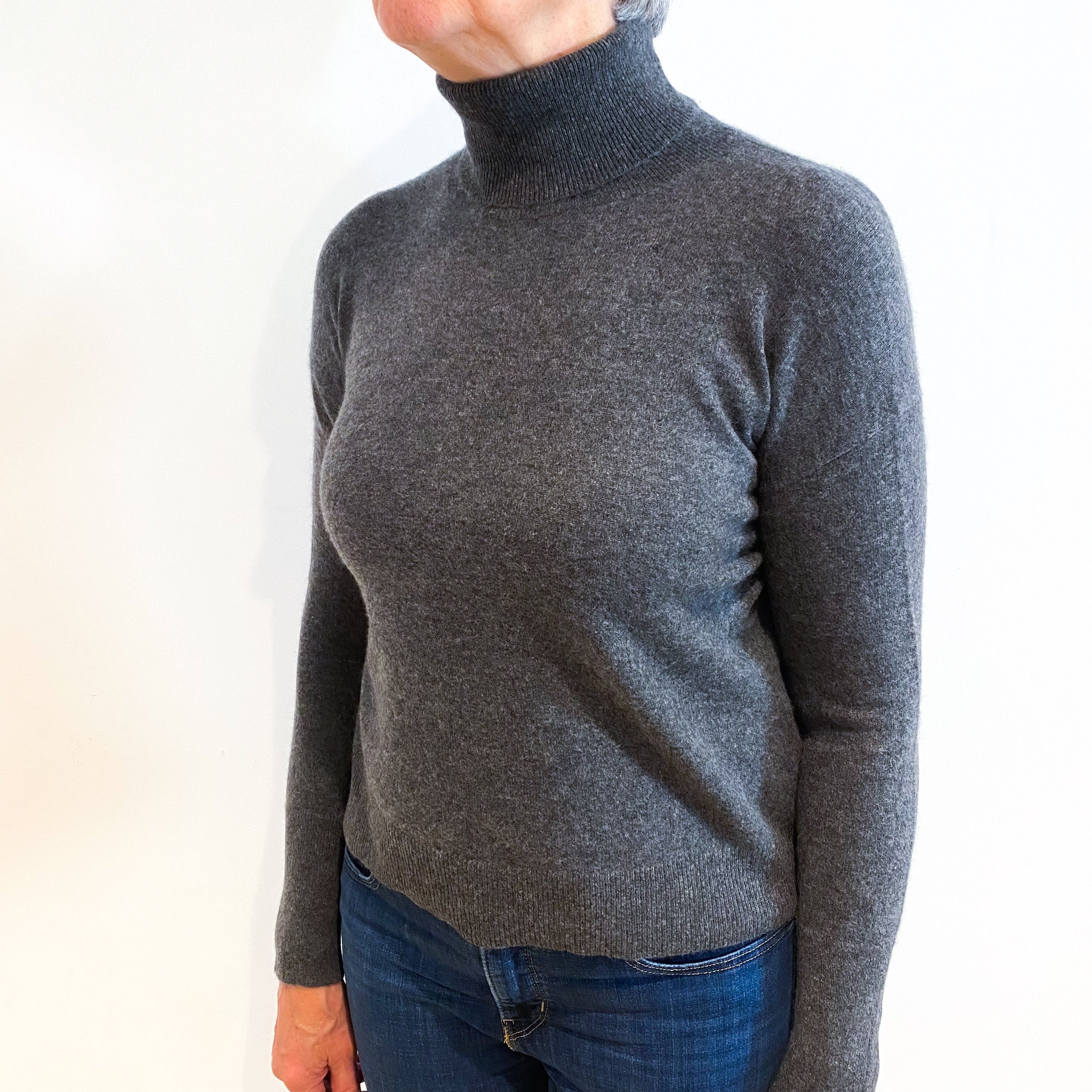 Slate Grey Cashmere Polo Neck Jumper Medium