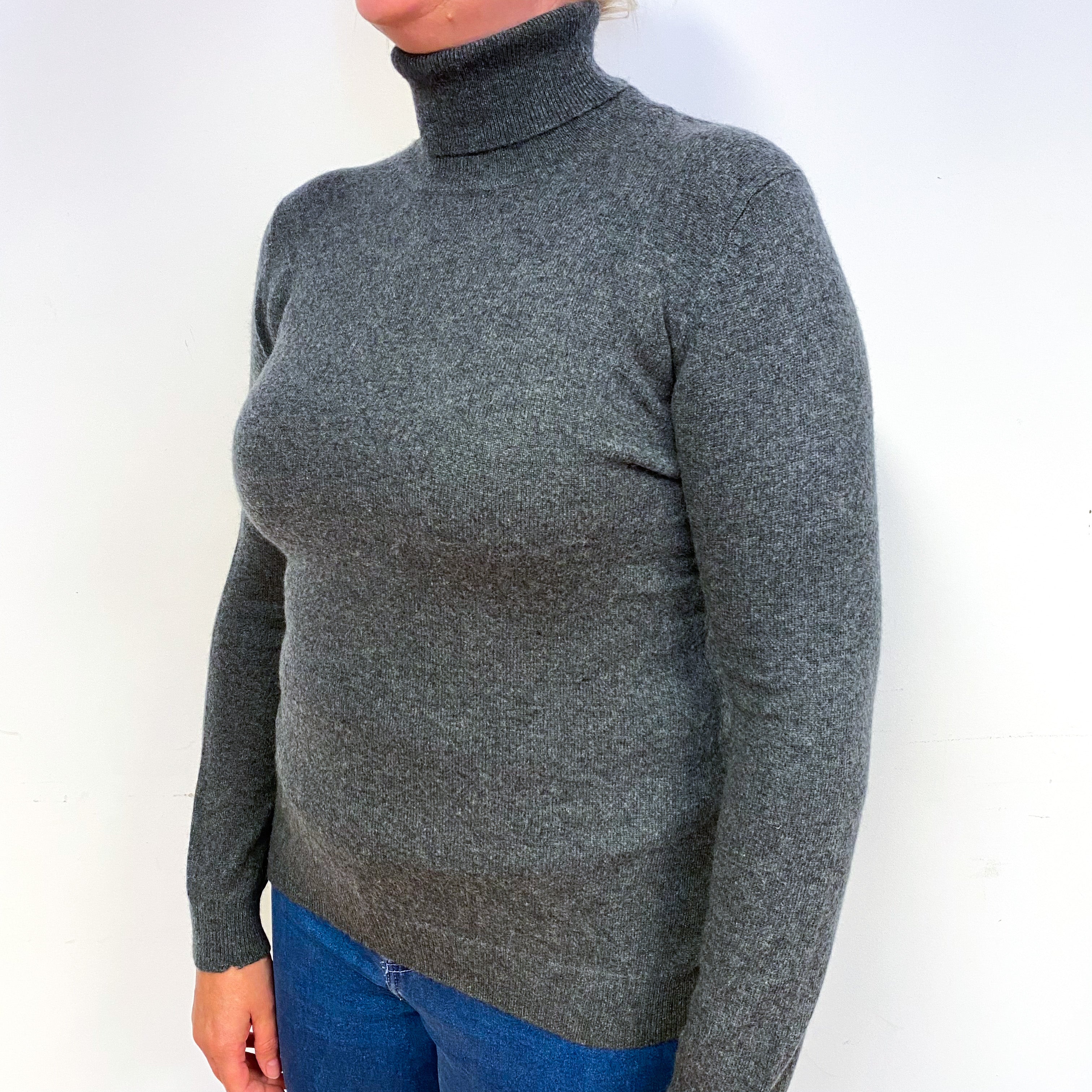 Slate Grey Cashmere Polo Neck Jumper Large