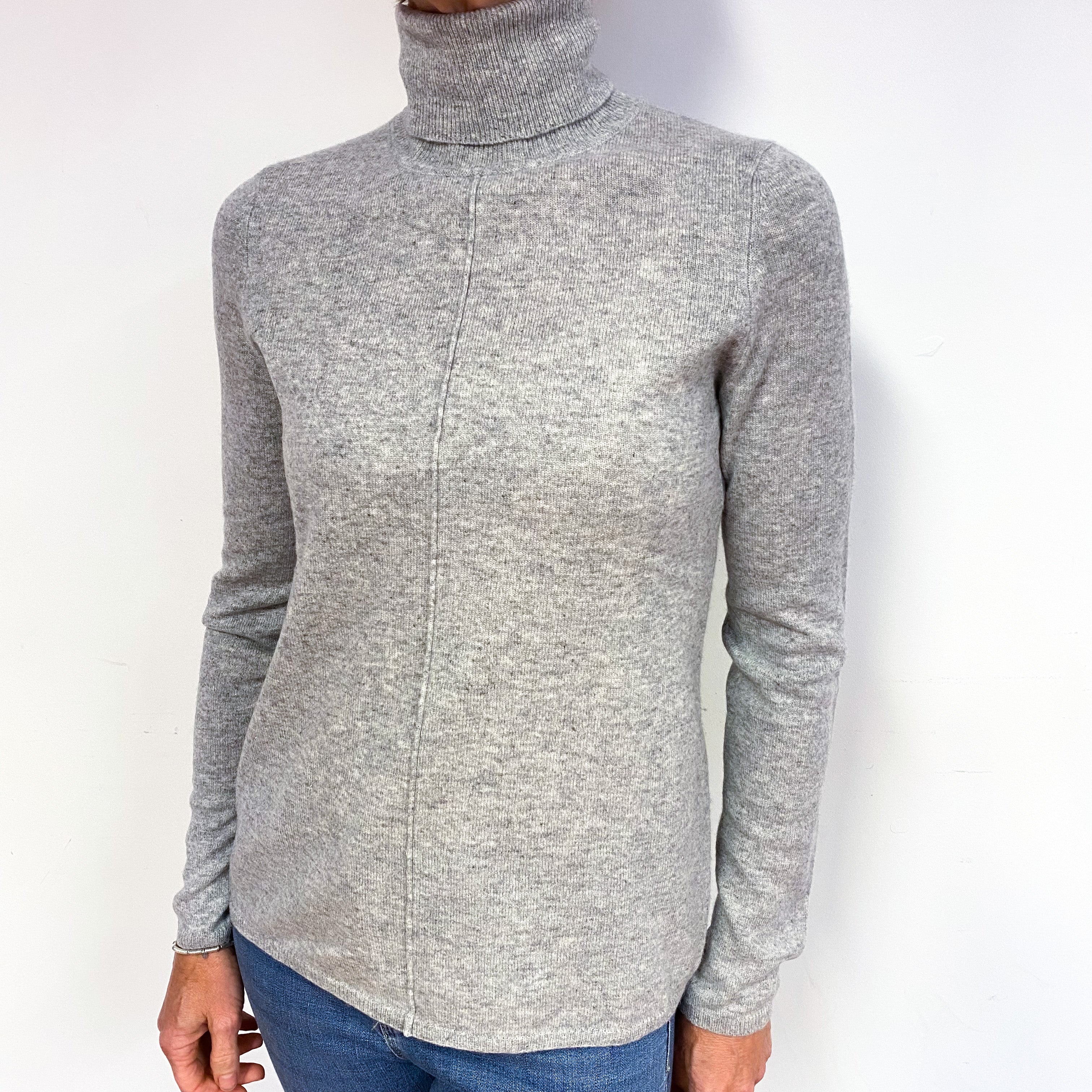 Smoke Grey Lightweight Cashmere Polo Neck Jumper Medium