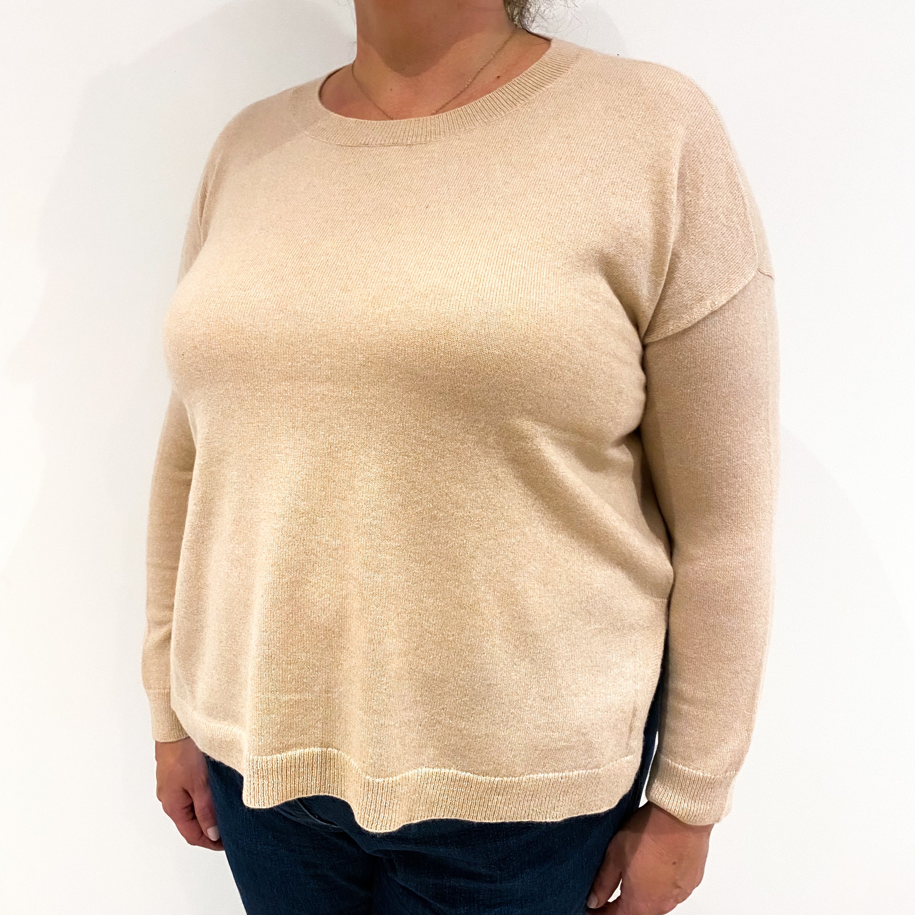 Sand Beige Cashmere Crew Neck Jumper Extra Large