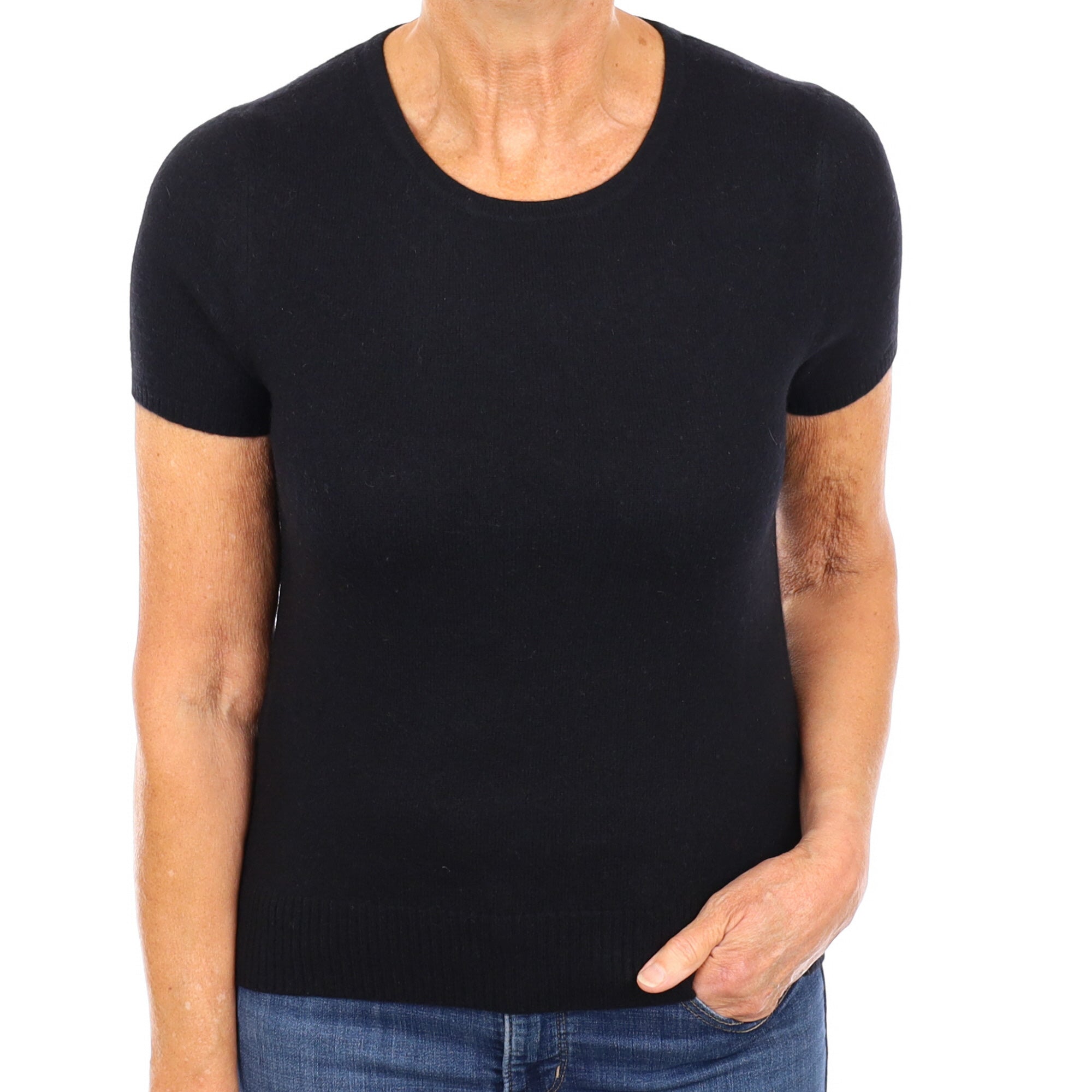 Black Cashmere Short Sleeve Crew Neck Jumper Medium