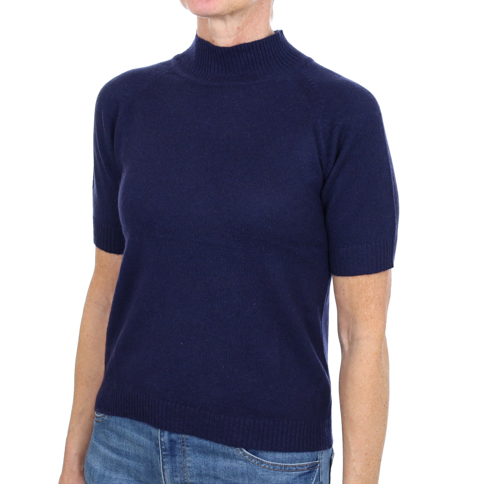 French Navy Cashmere Turtle Neck Short Sleeved Jumper Small