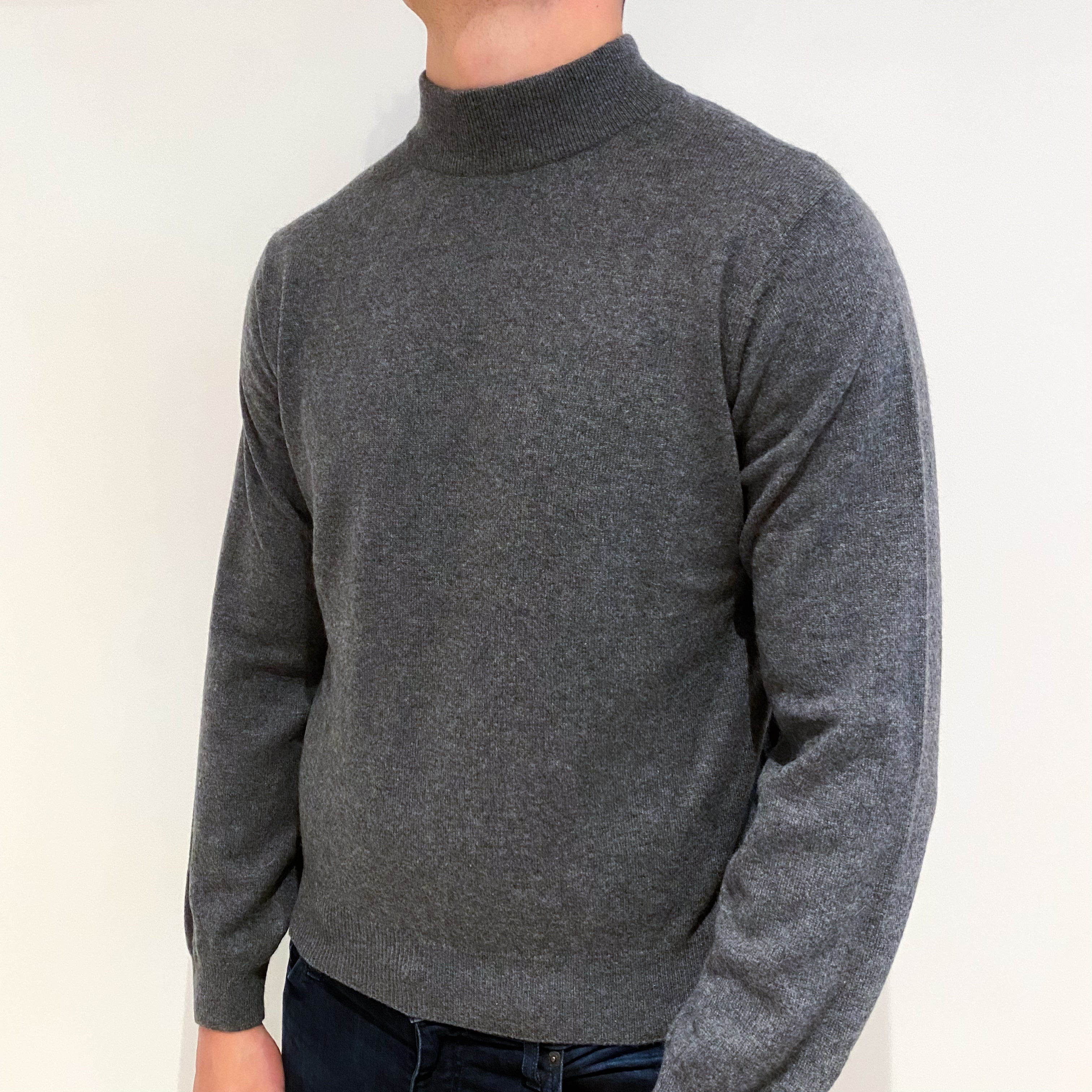 Men's Grey Cashmere Turtle Neck Jumper Extra Large