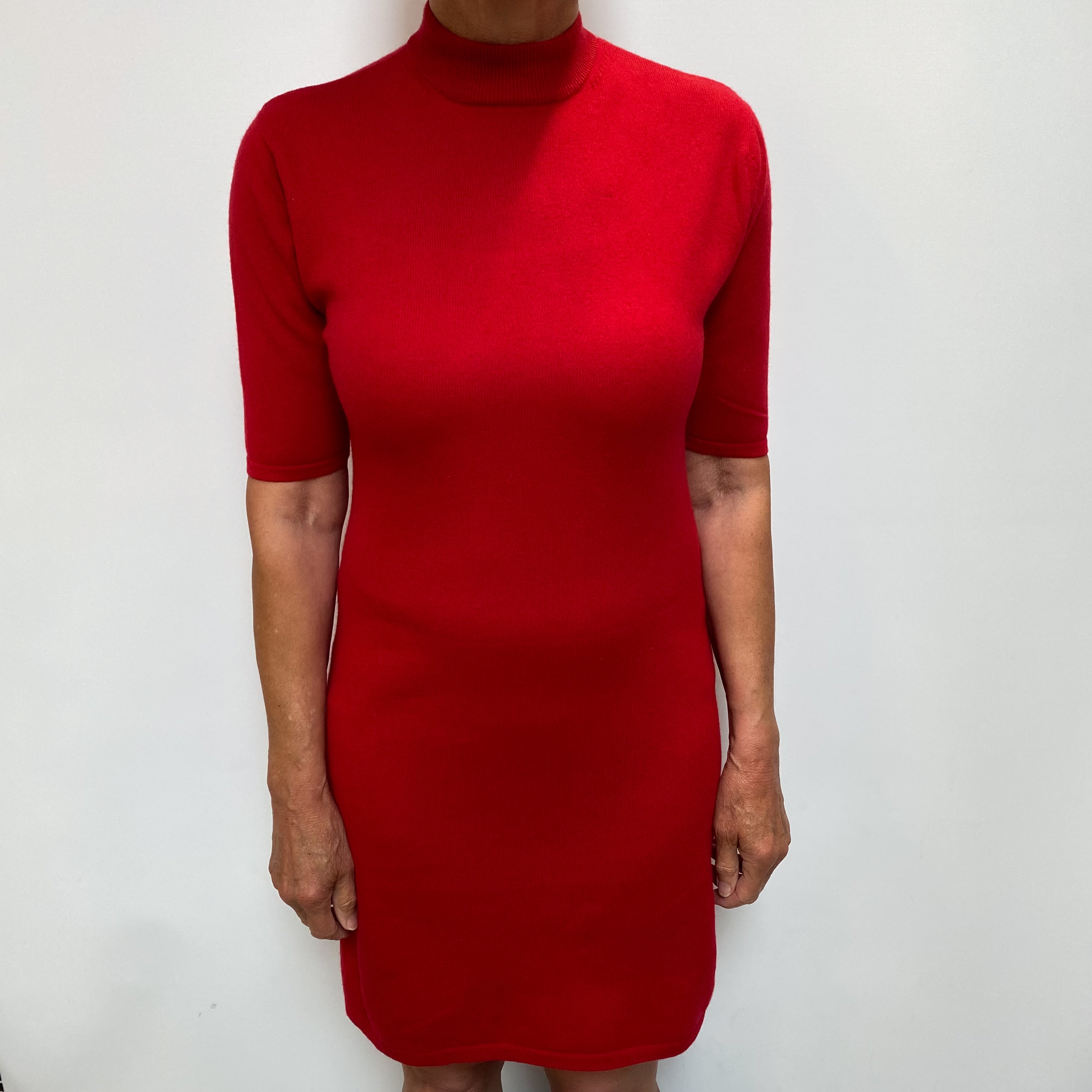 Scarlet Red Cashmere Turtle Neck Short Sleeved Jumper Dress Medium