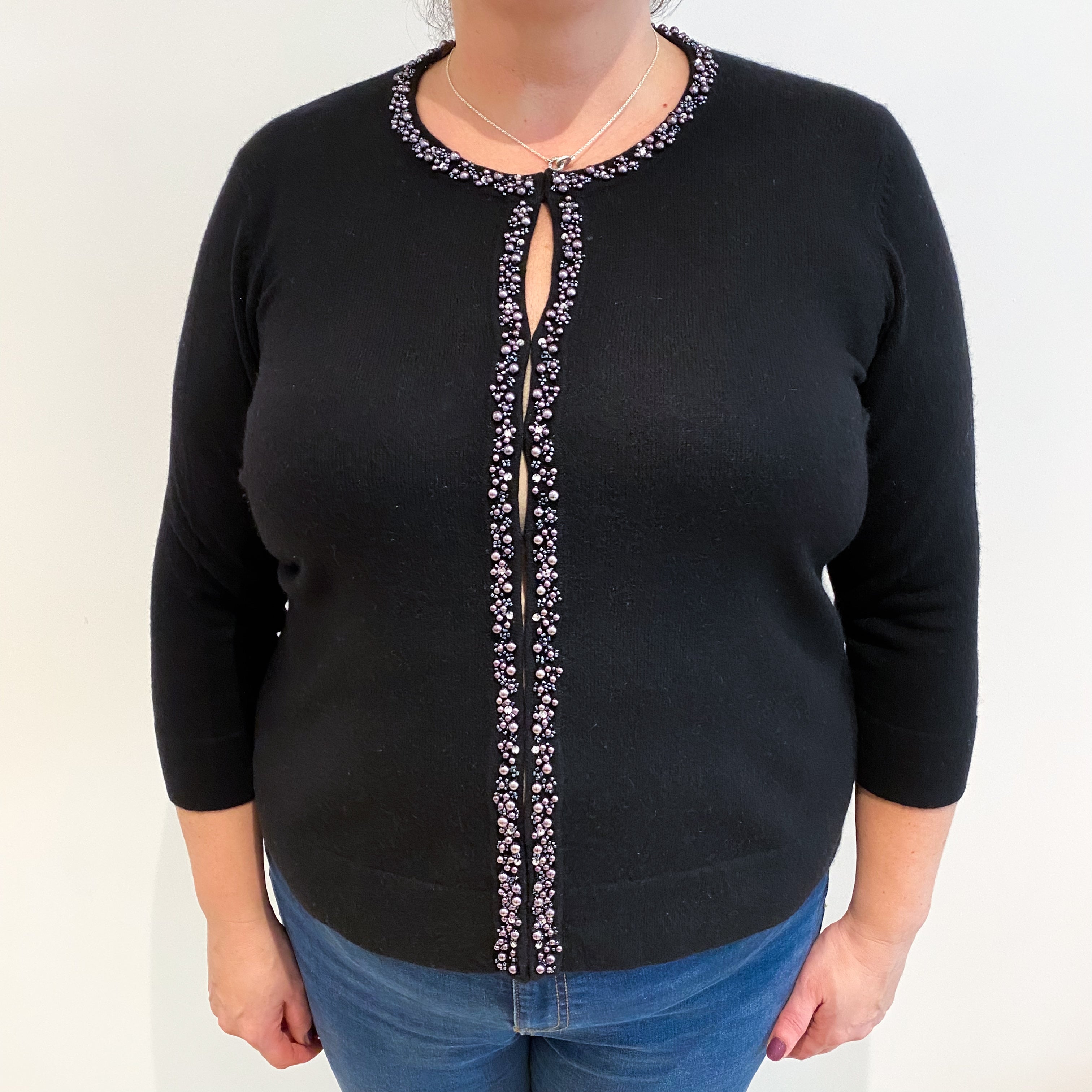 Black Cashmere Crew Neck Cardigan Extra Large