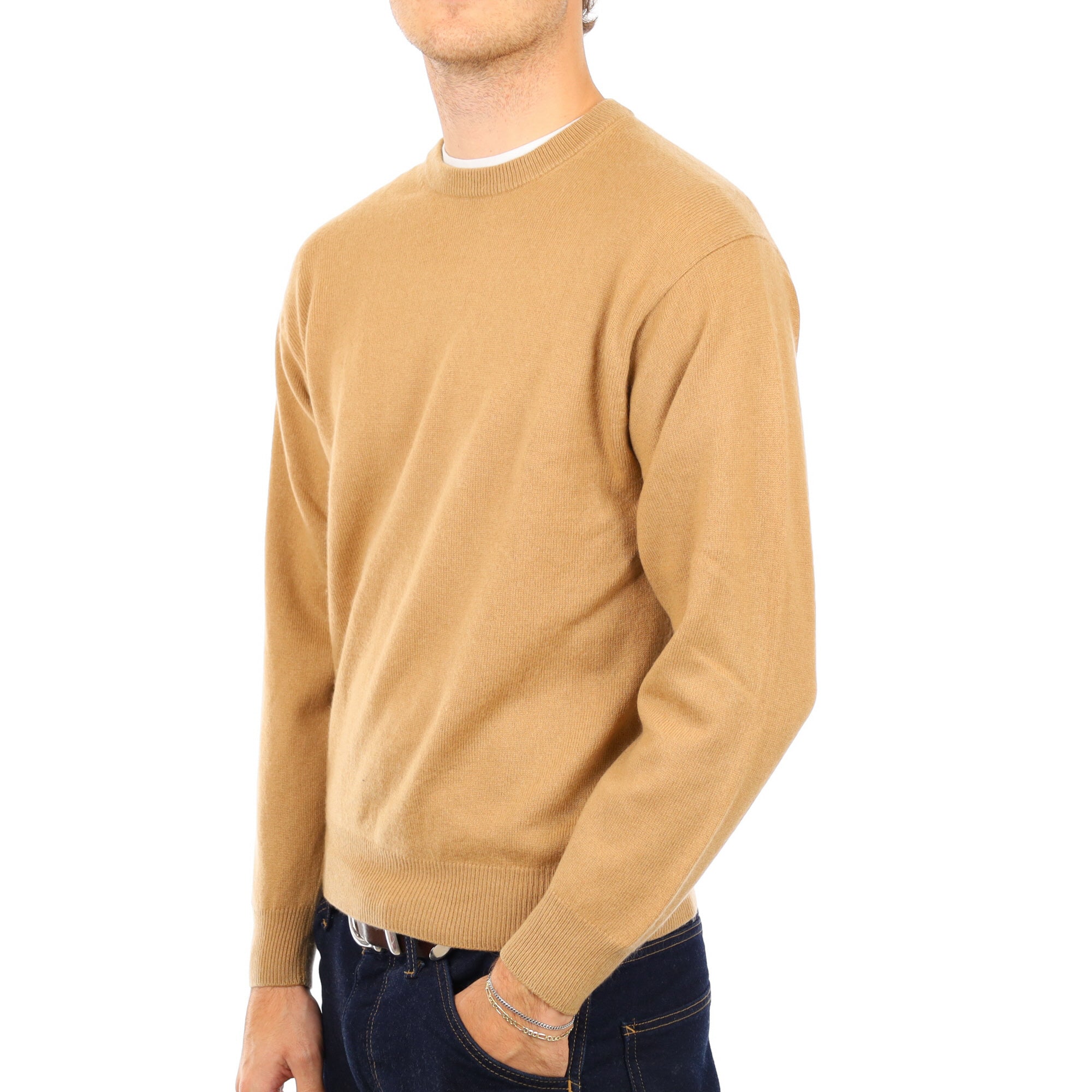Men's Caramel Brown Cashmere Crew Neck Jumper Medium