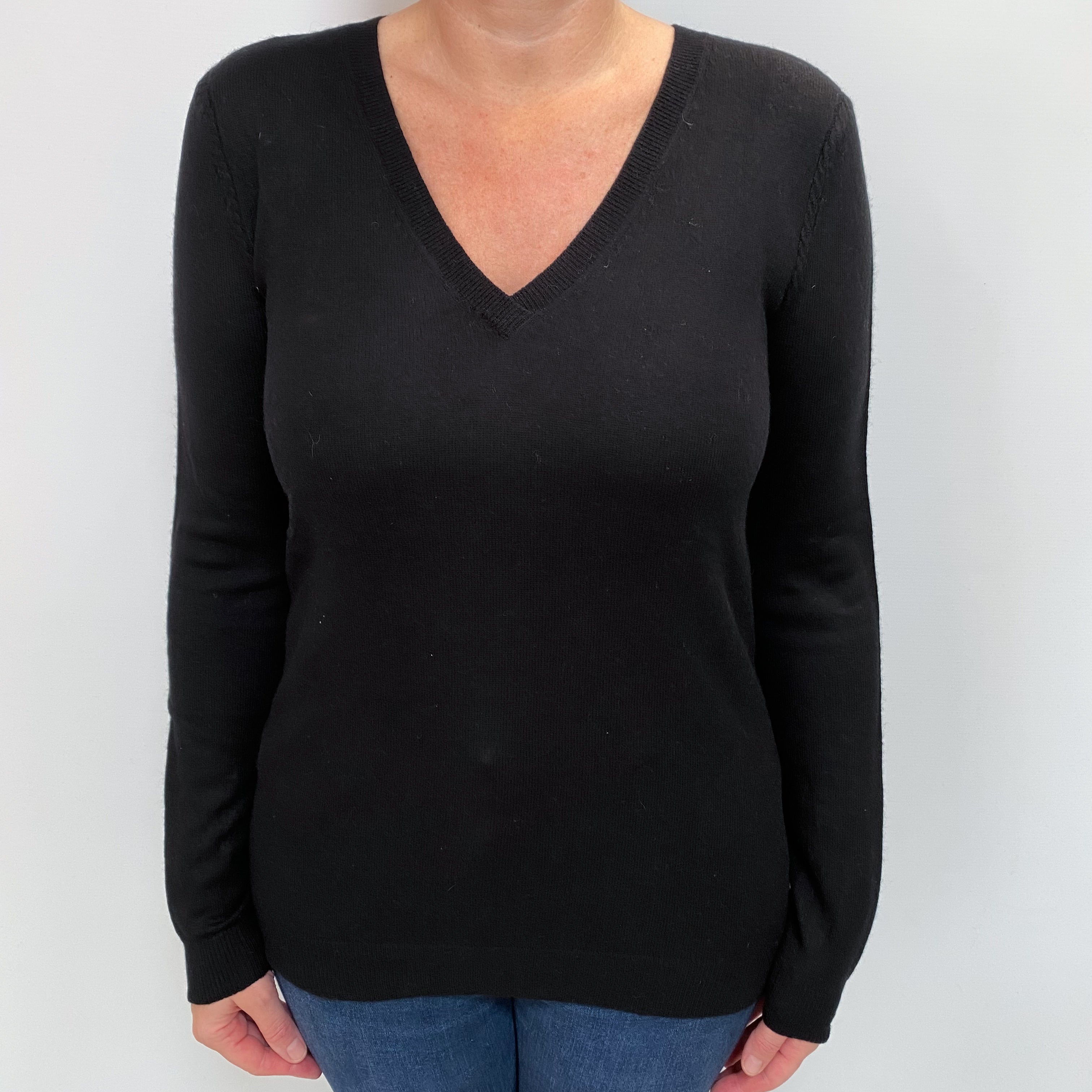 Black Cashmere V Neck Jumper Large