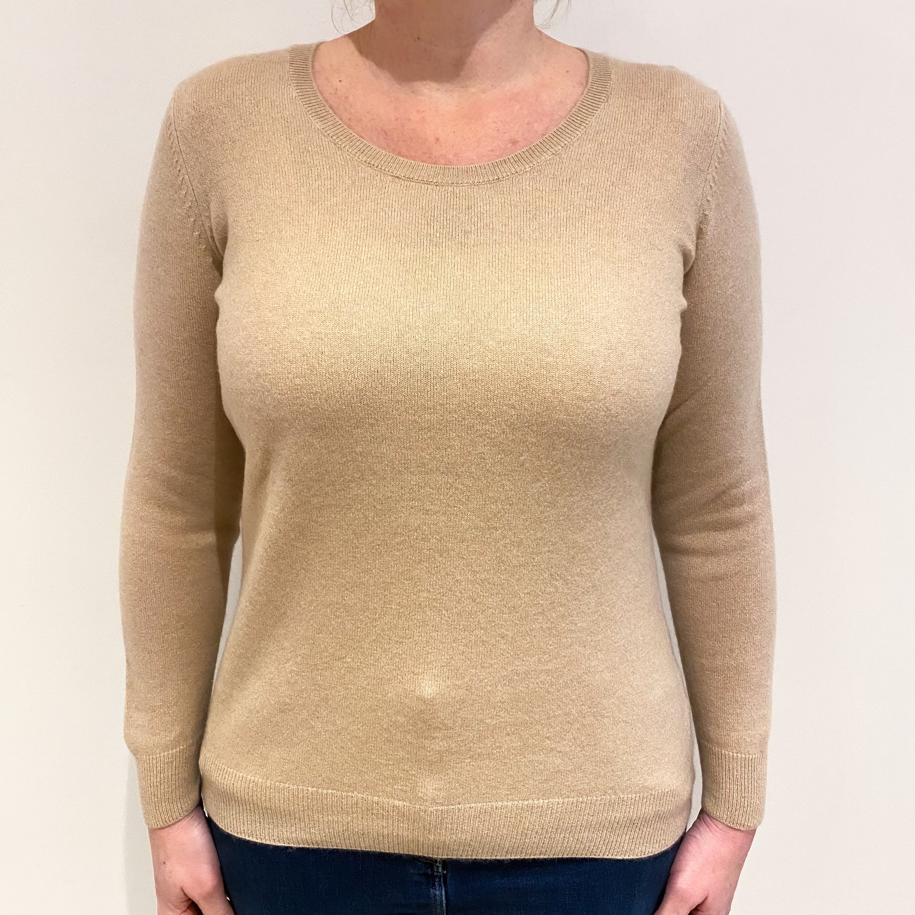 Beige Cashmere Crew Neck Jumper Large