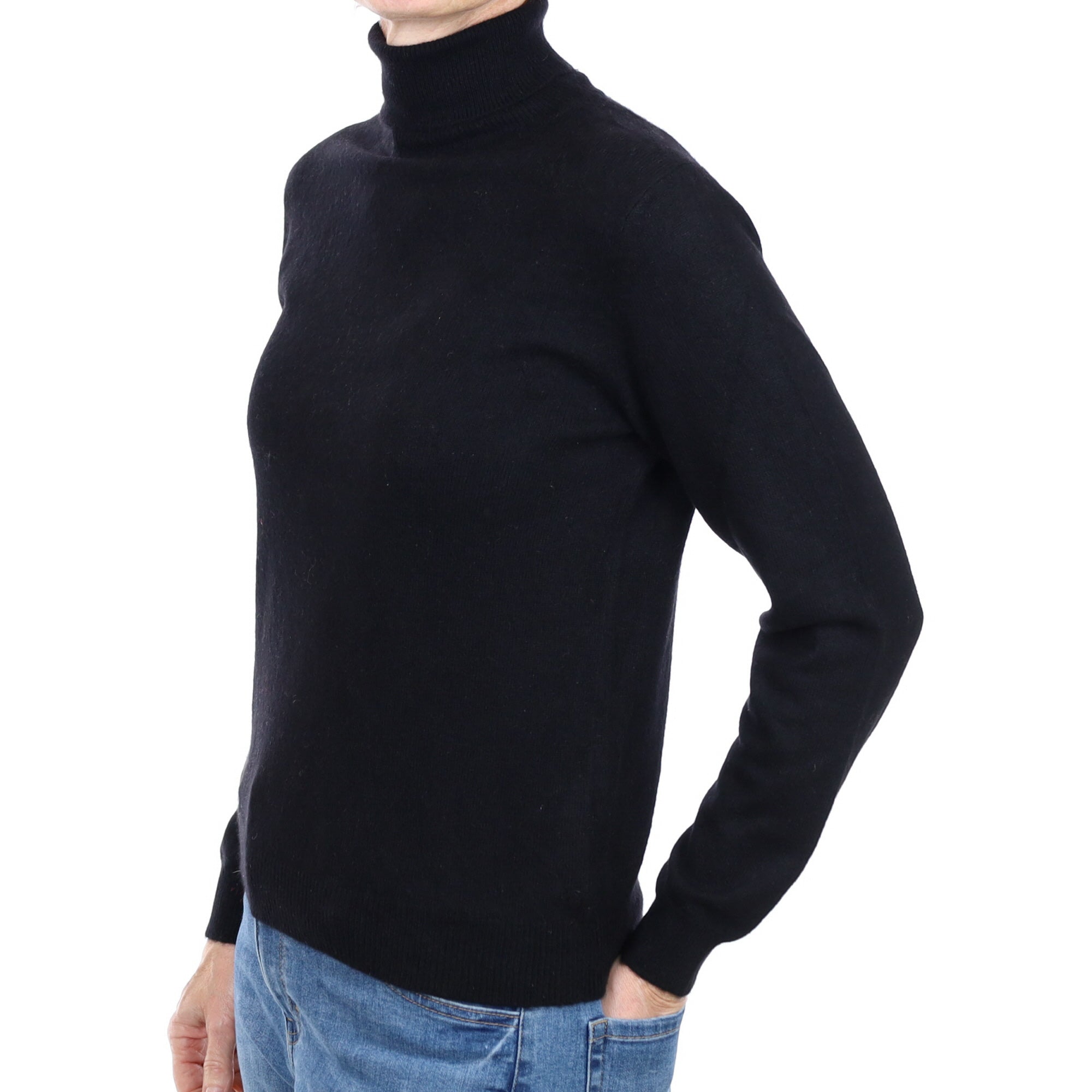 Black Cashmere Polo Neck Jumper Small