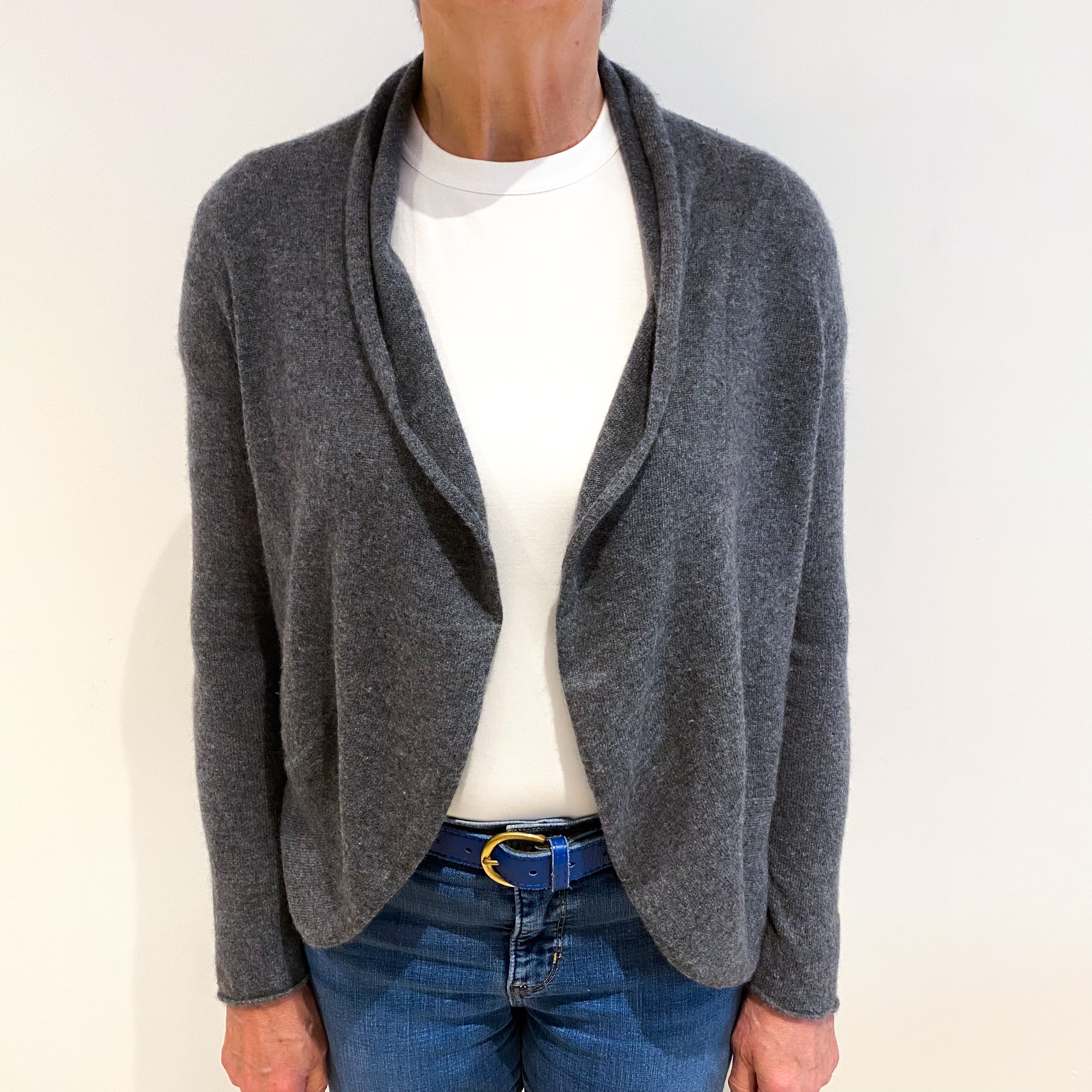 Charcoal Grey Cashmere Edge to Edge Cardigan Medium