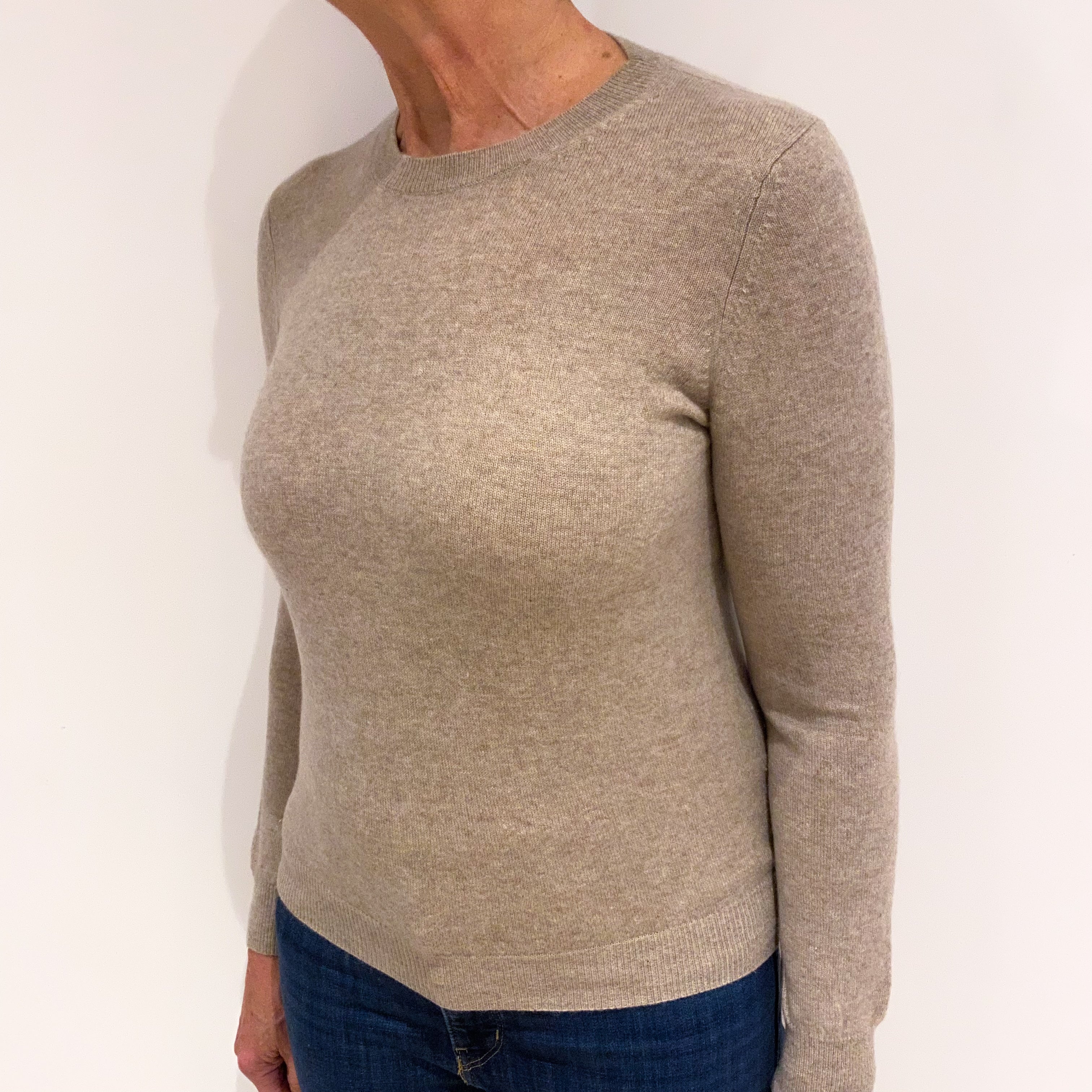 Fawn Beige Cashmere Crew Neck Jumper Medium