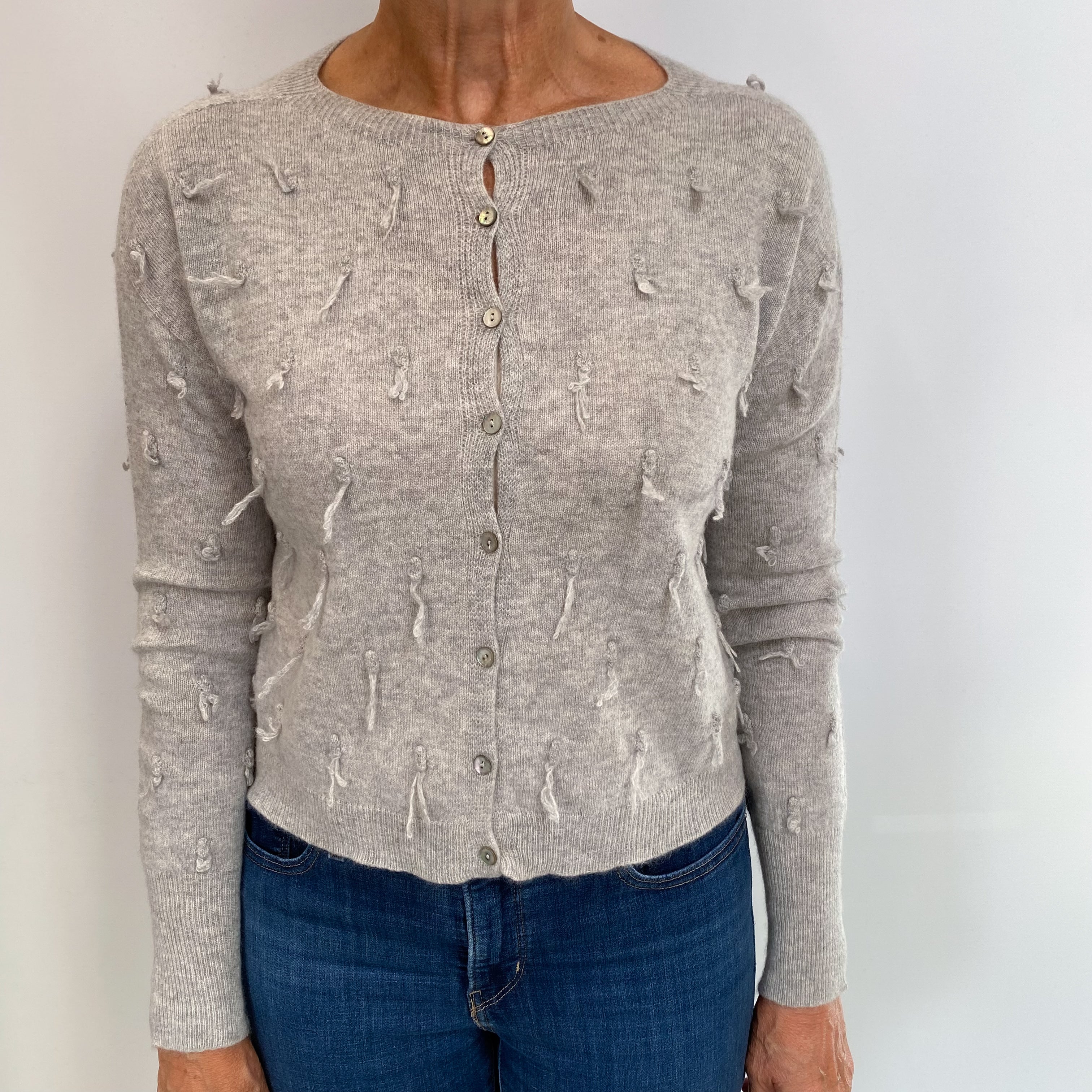 Smoke Grey Cashmere Crew Neck Cardigan Medium