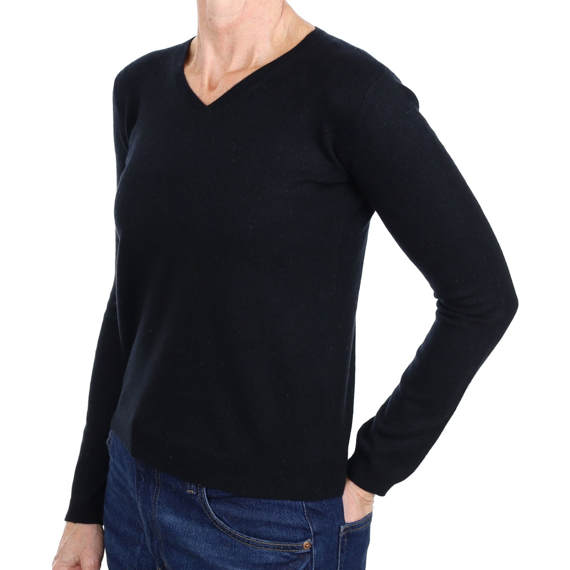 Black Cashmere V Neck Jumper Small