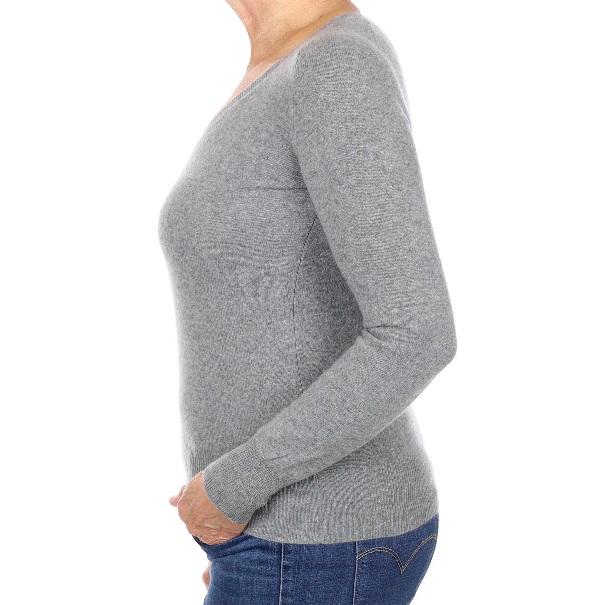 Ash Grey Cashmere V Neck Jumper Medium