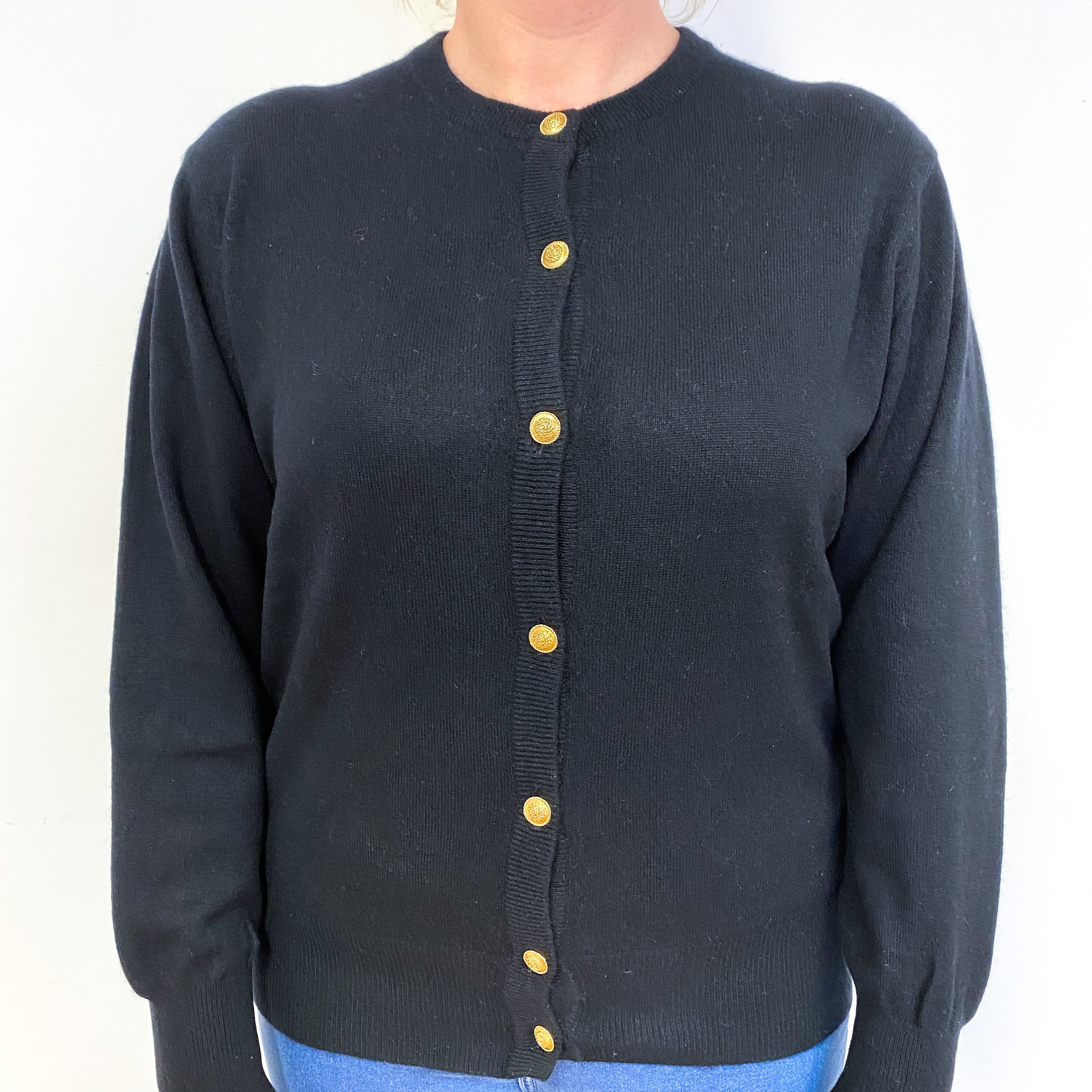 Black Heavy Knit Cashmere Crew Neck Cardigan Large