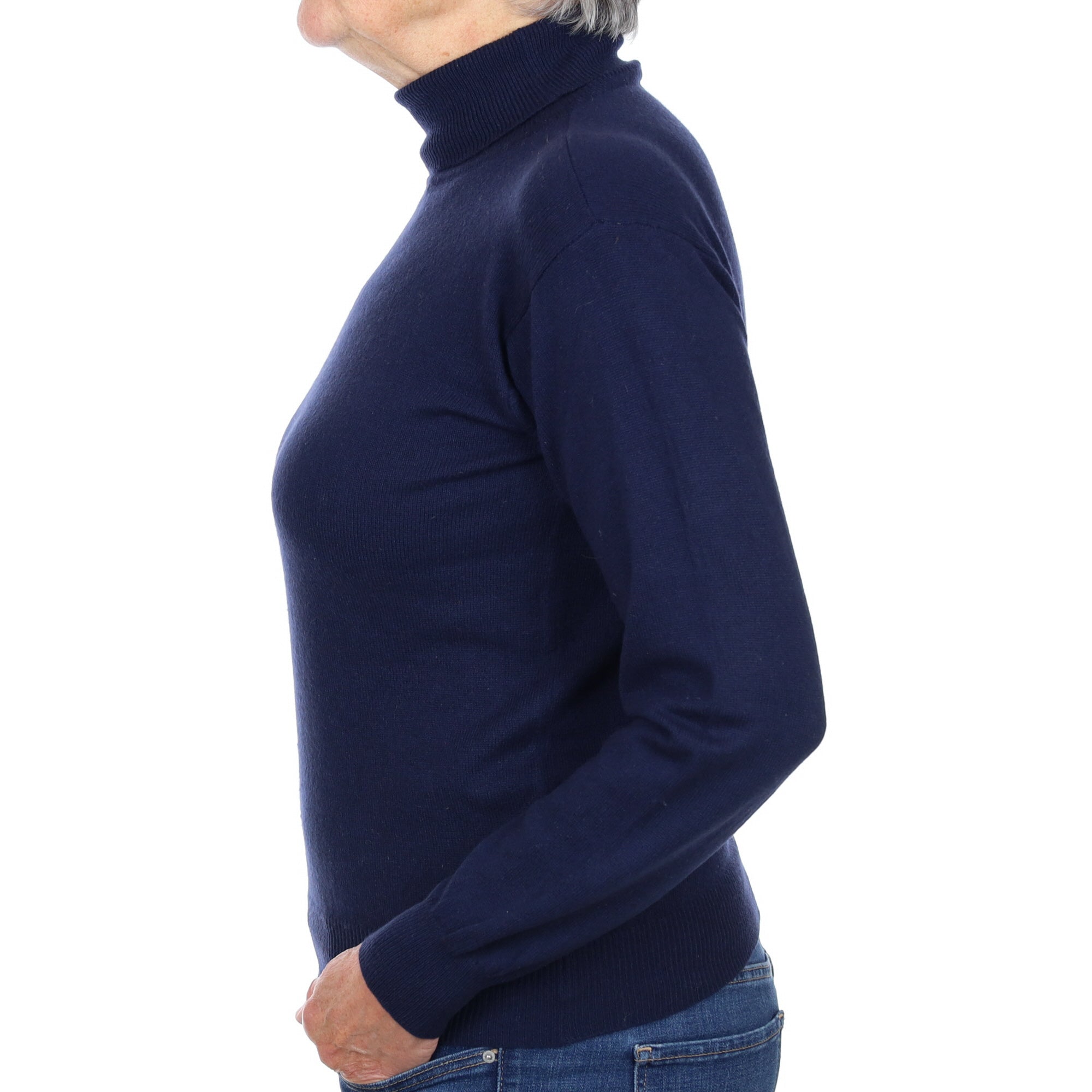 Navy Blue Cashmere Polo Neck Jumper Medium