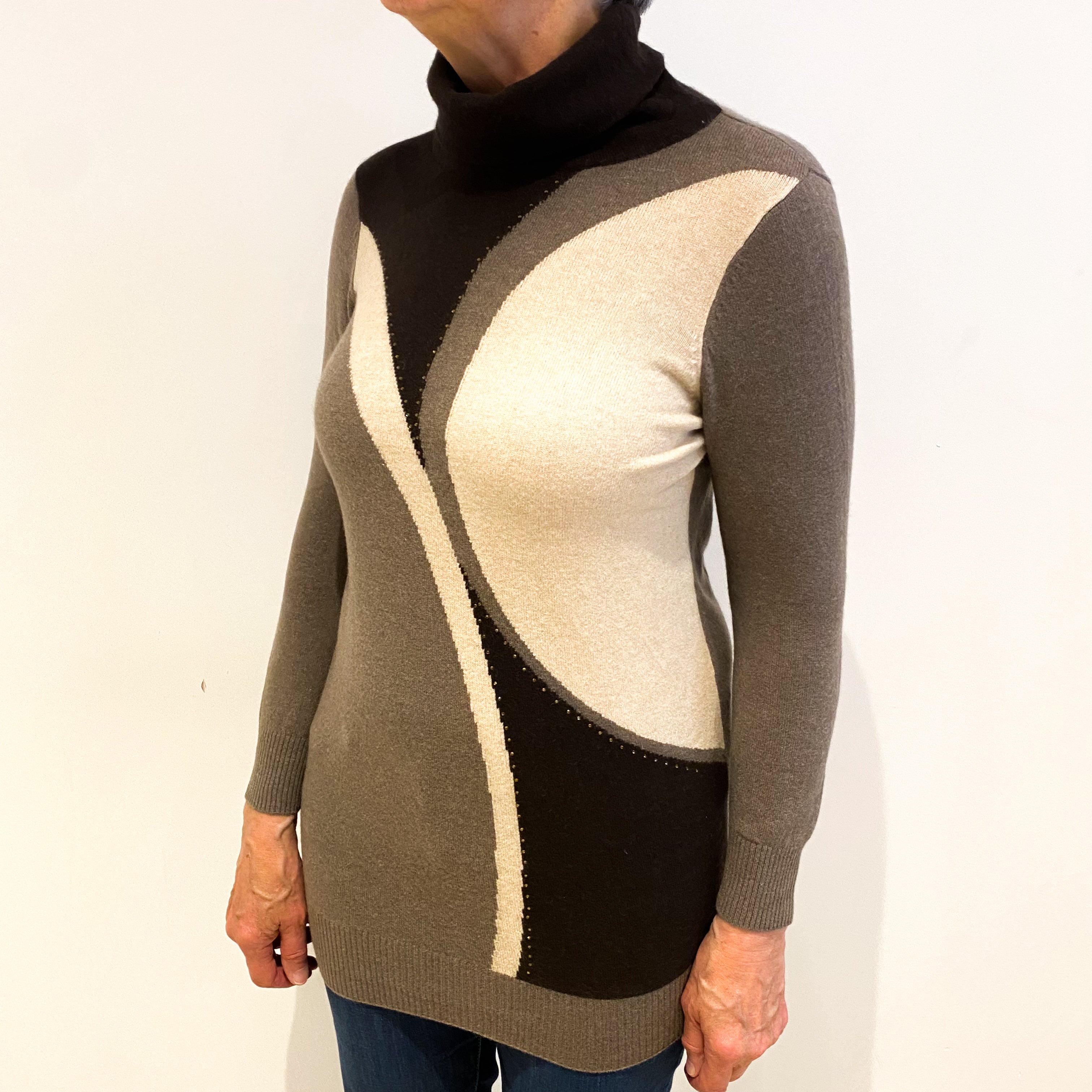 Mocha Brown Cashmere Polo Neck Jumper Medium