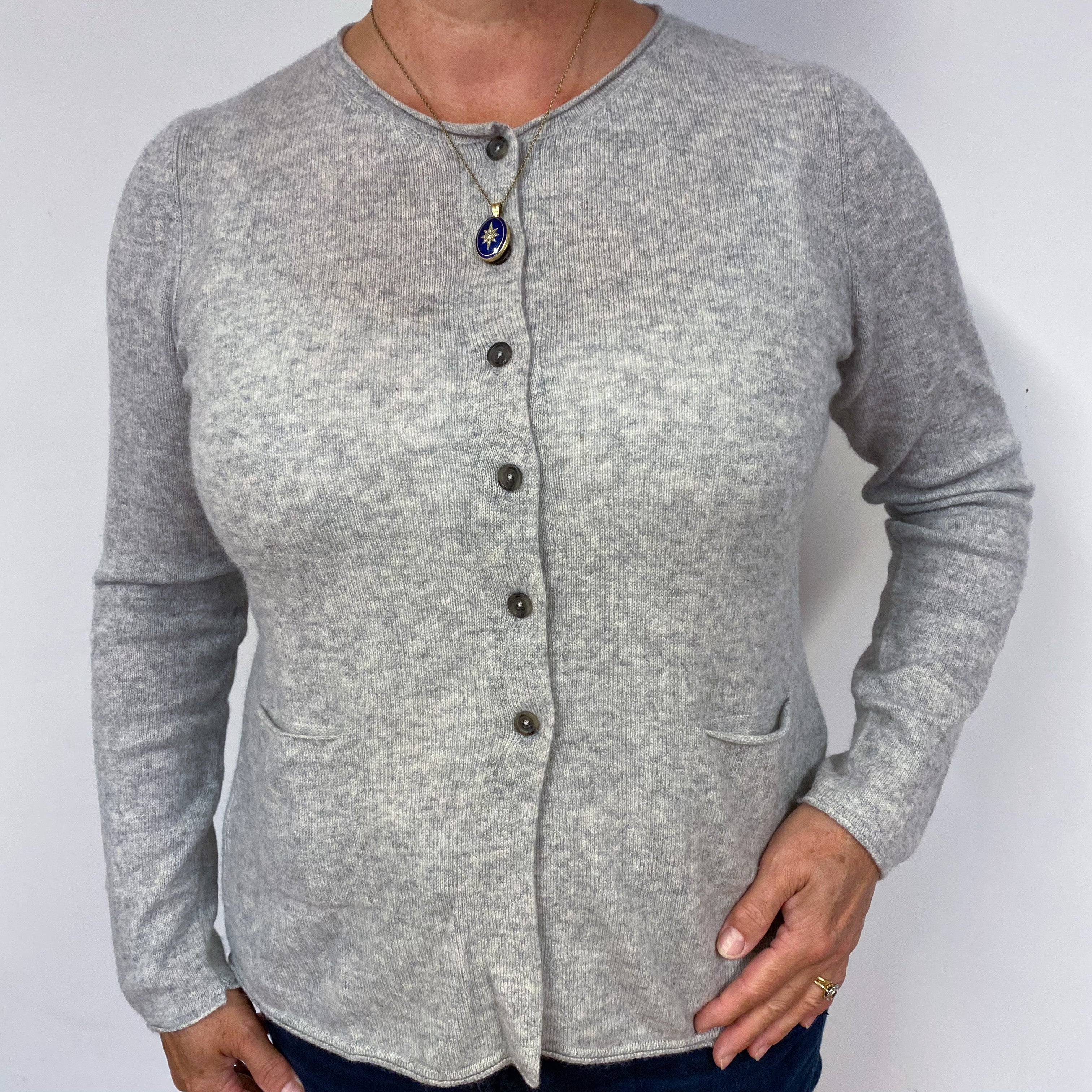 Smoke Grey Crew Neck Cashmere Cardigan