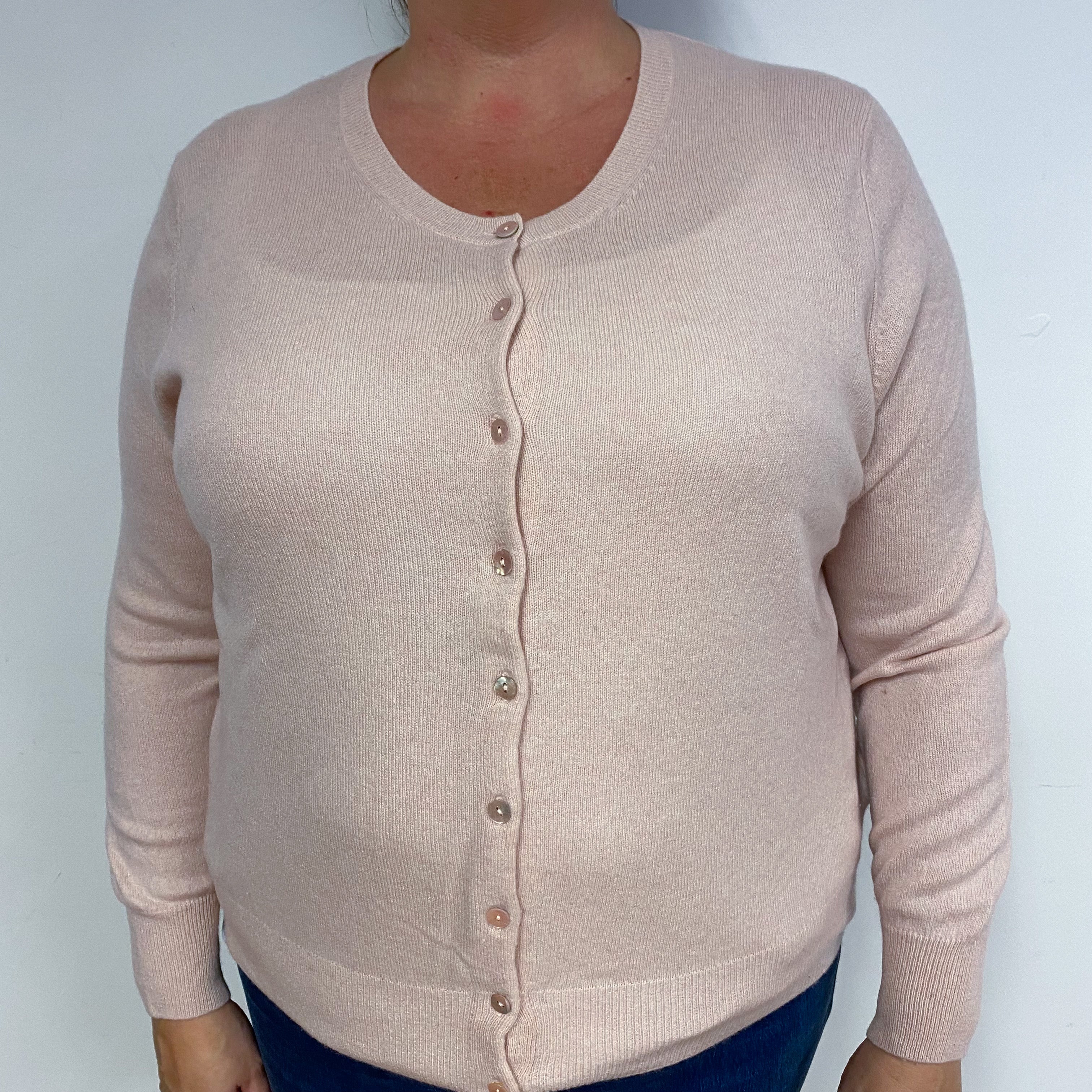 Shell Pink Cashmere Crew Neck Cardigan Extra Large