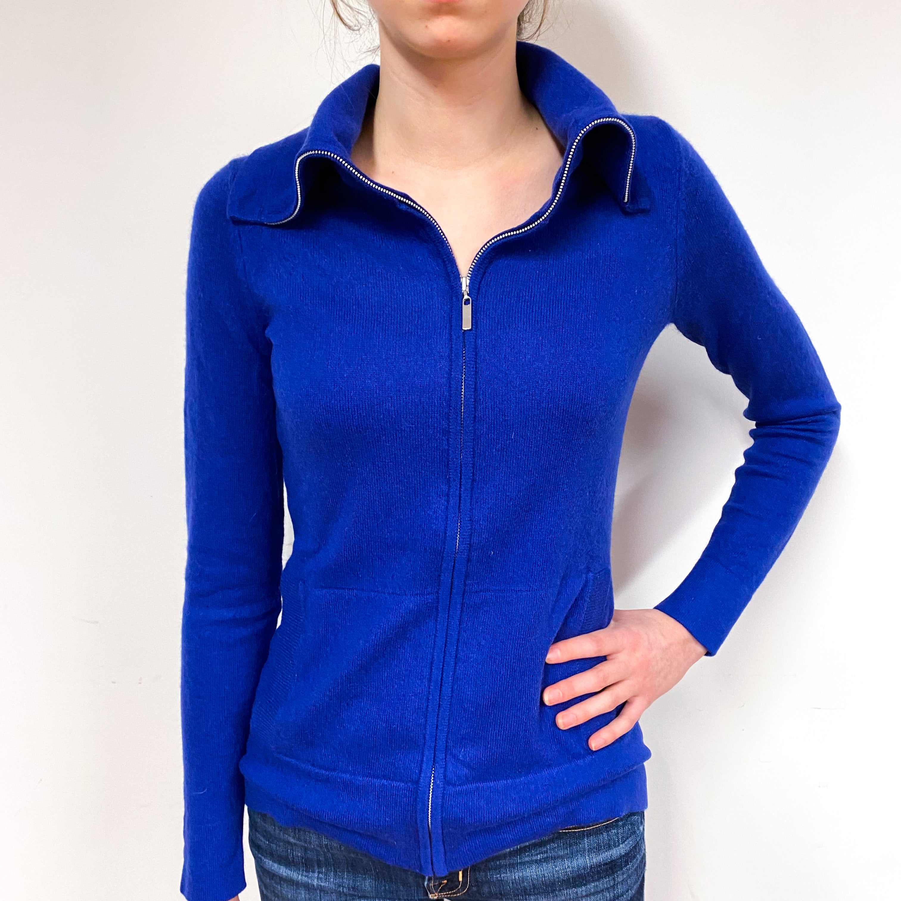 Indigo Blue Cashmere Zip Front Cardigan Extra Small