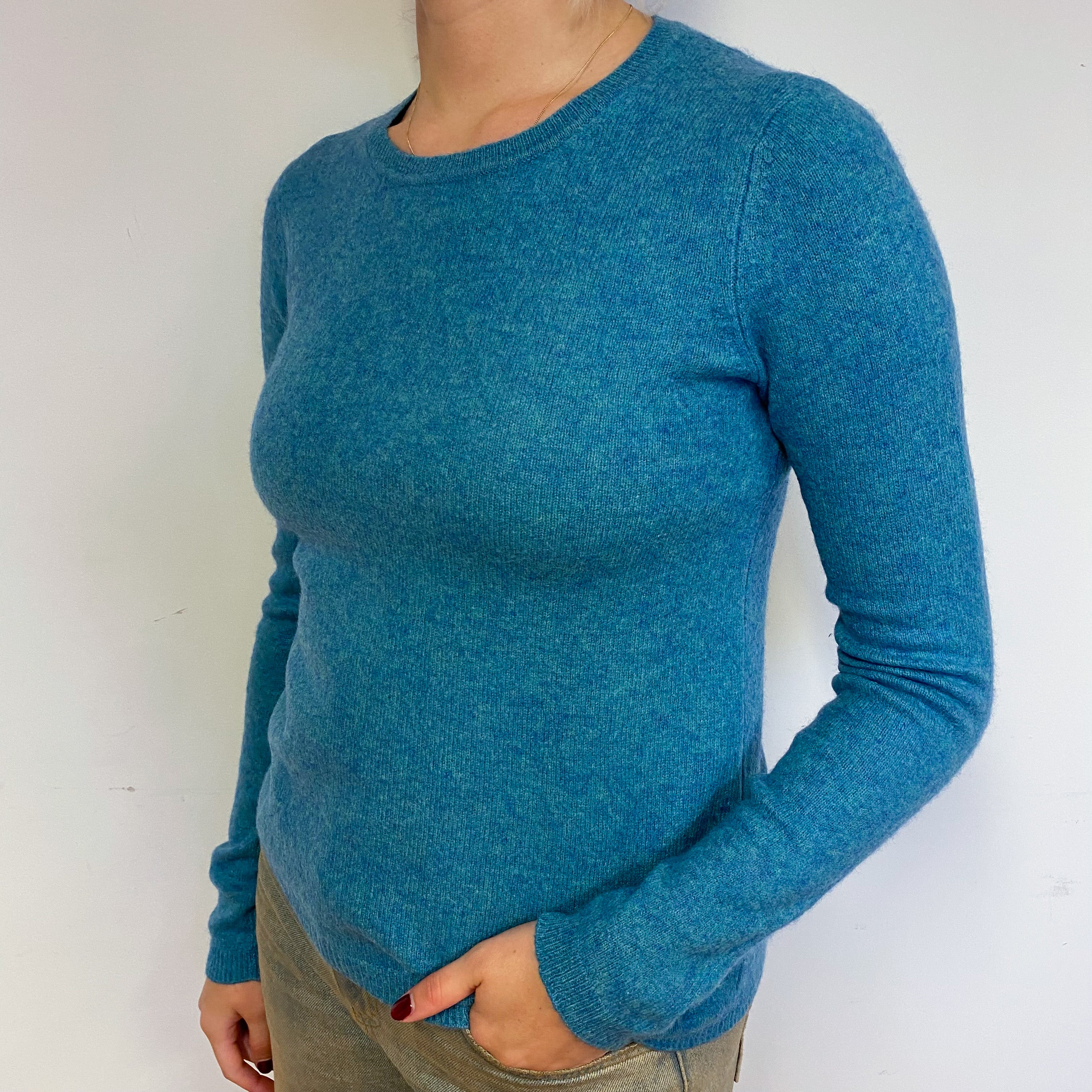 Aqua Blue Cashmere Crew Neck Jumper Small