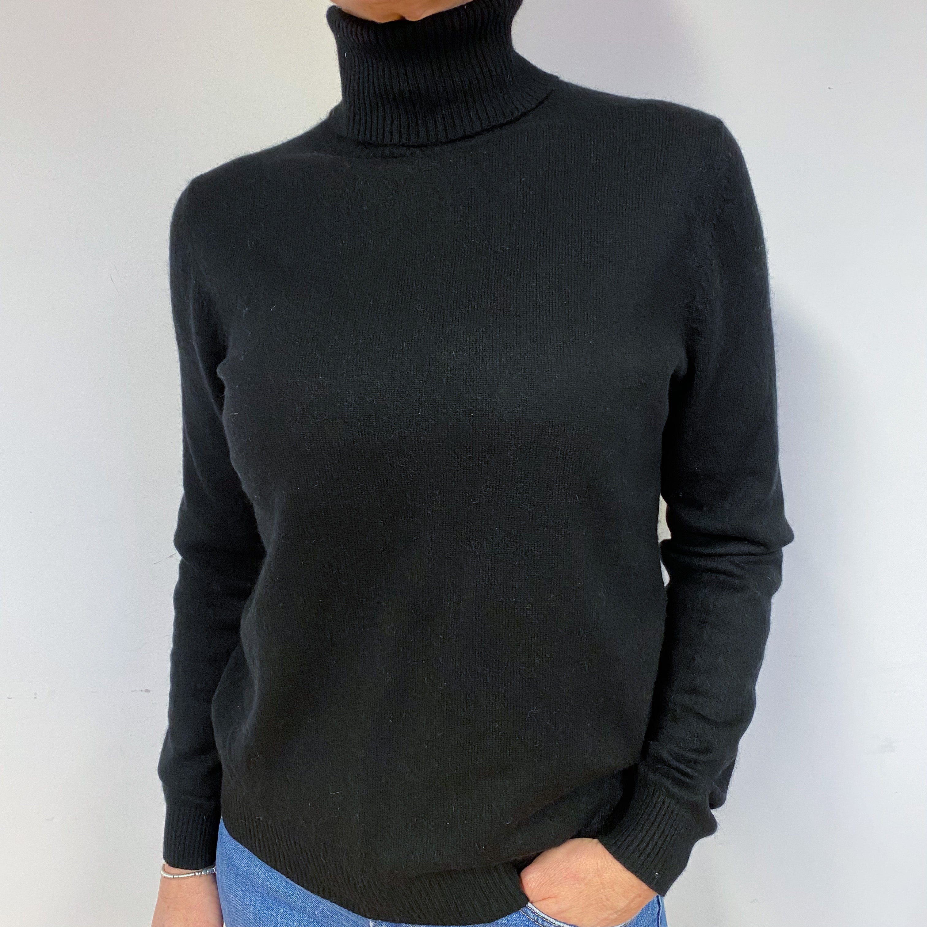 Black Cashmere Polo Neck Jumper Medium