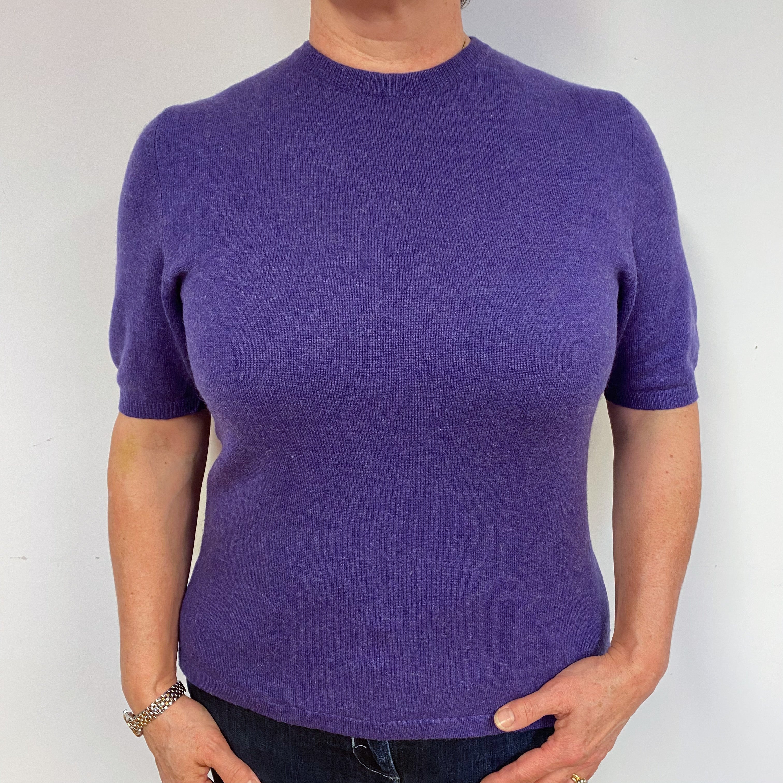 Pansy Purple Cashmere Short Sleeved Jumper Large